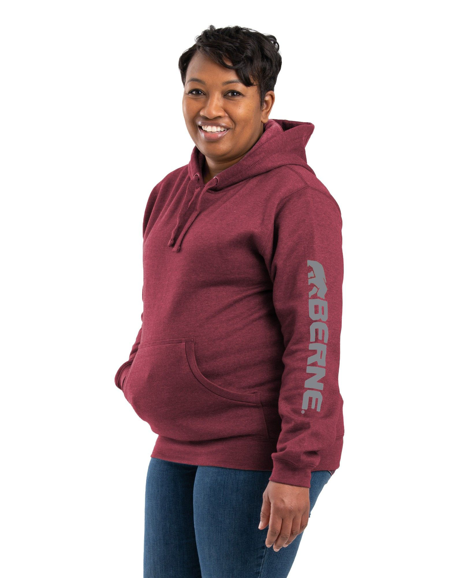 Image of Berne Signature Long-Sleeve Hooded Pullover for Ladies - Cabernet - 2XL