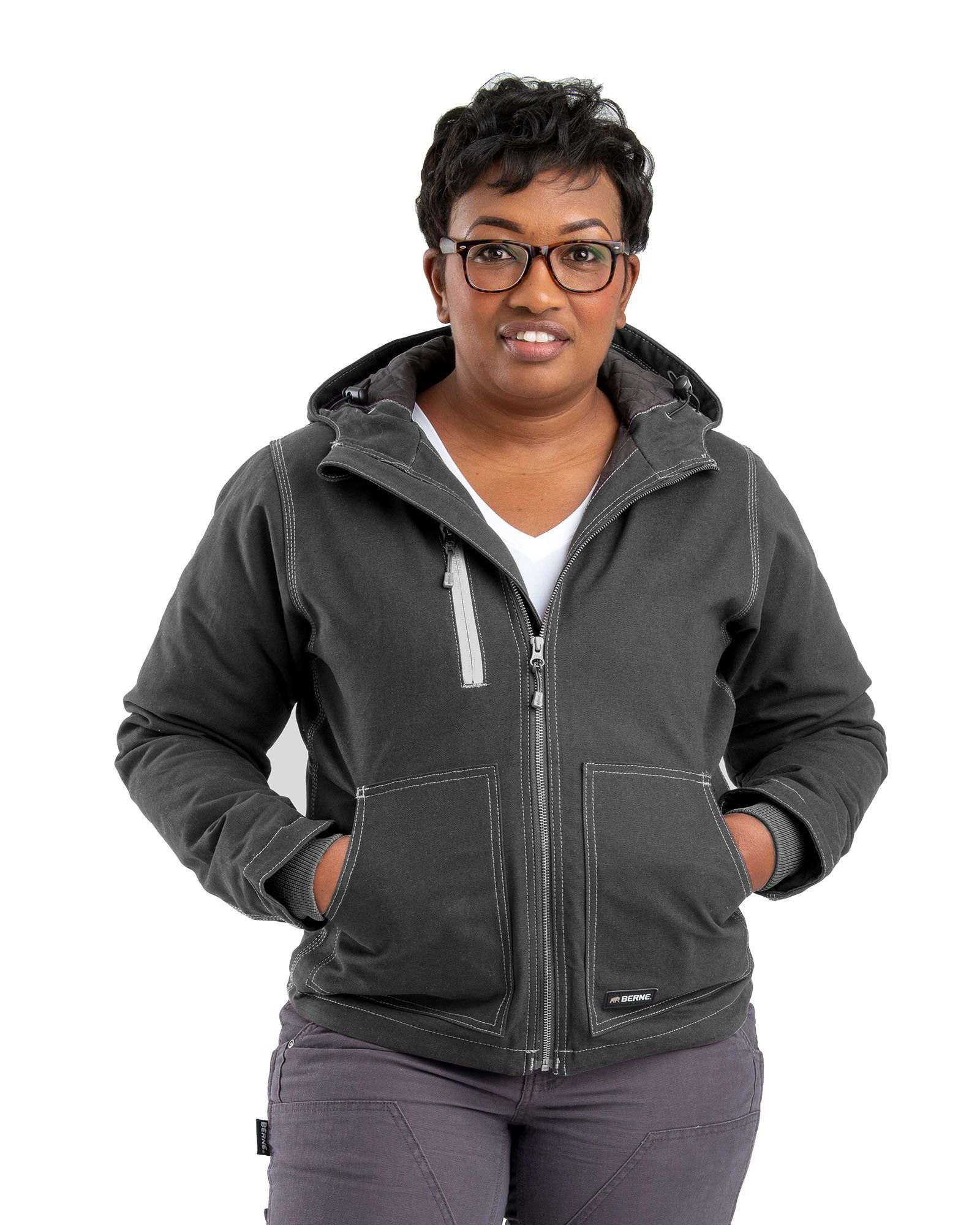 Image of Berne Softstone Duck Hooded Jacket for Ladies - Titanium - M