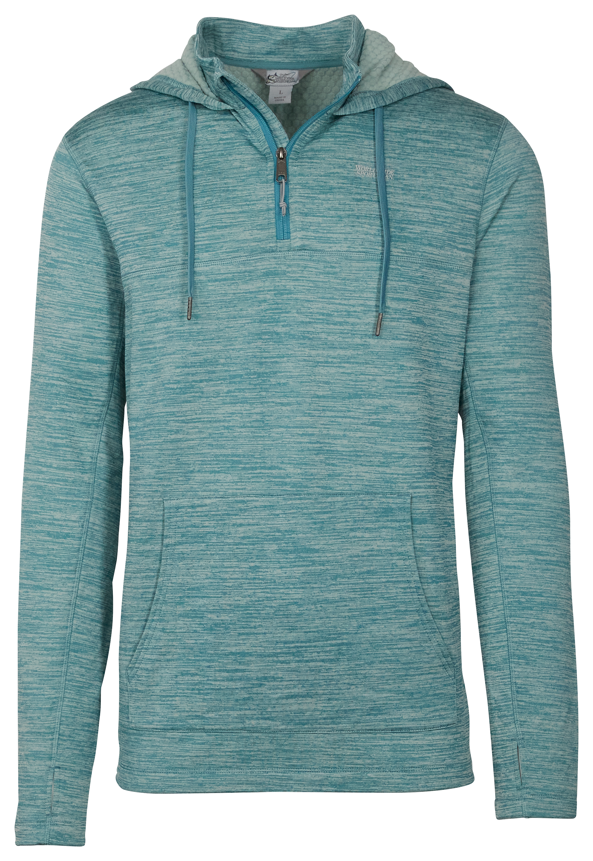 Image of World Wide Sportsman Grid Fleece Quarter-Zip Hoodie for Men - Reef Waters - XL