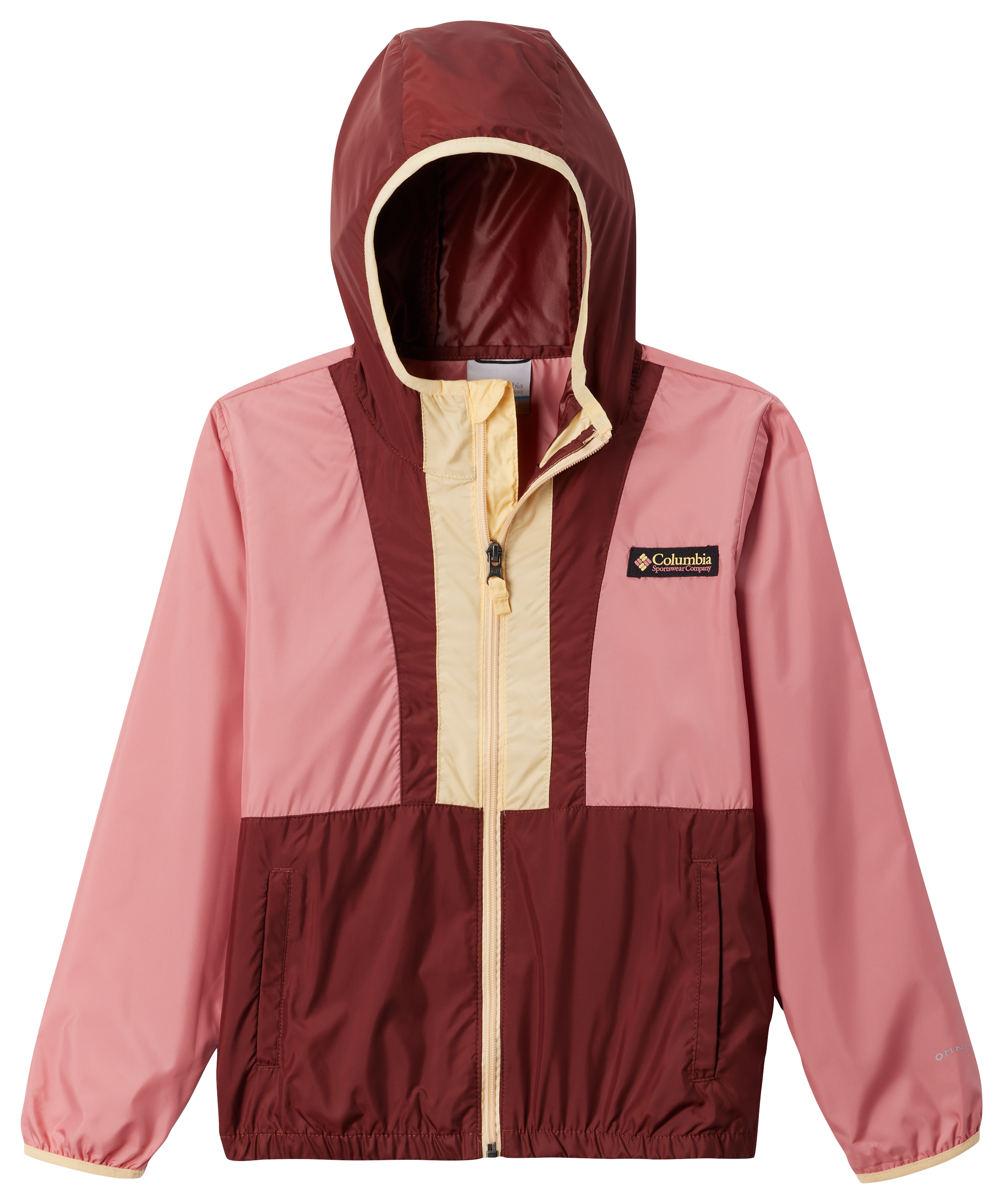 Image of Columbia Back Bowl Hooded Windbreaker Jacket for Kids - Pink Agave/Spice/Sunkissed - M