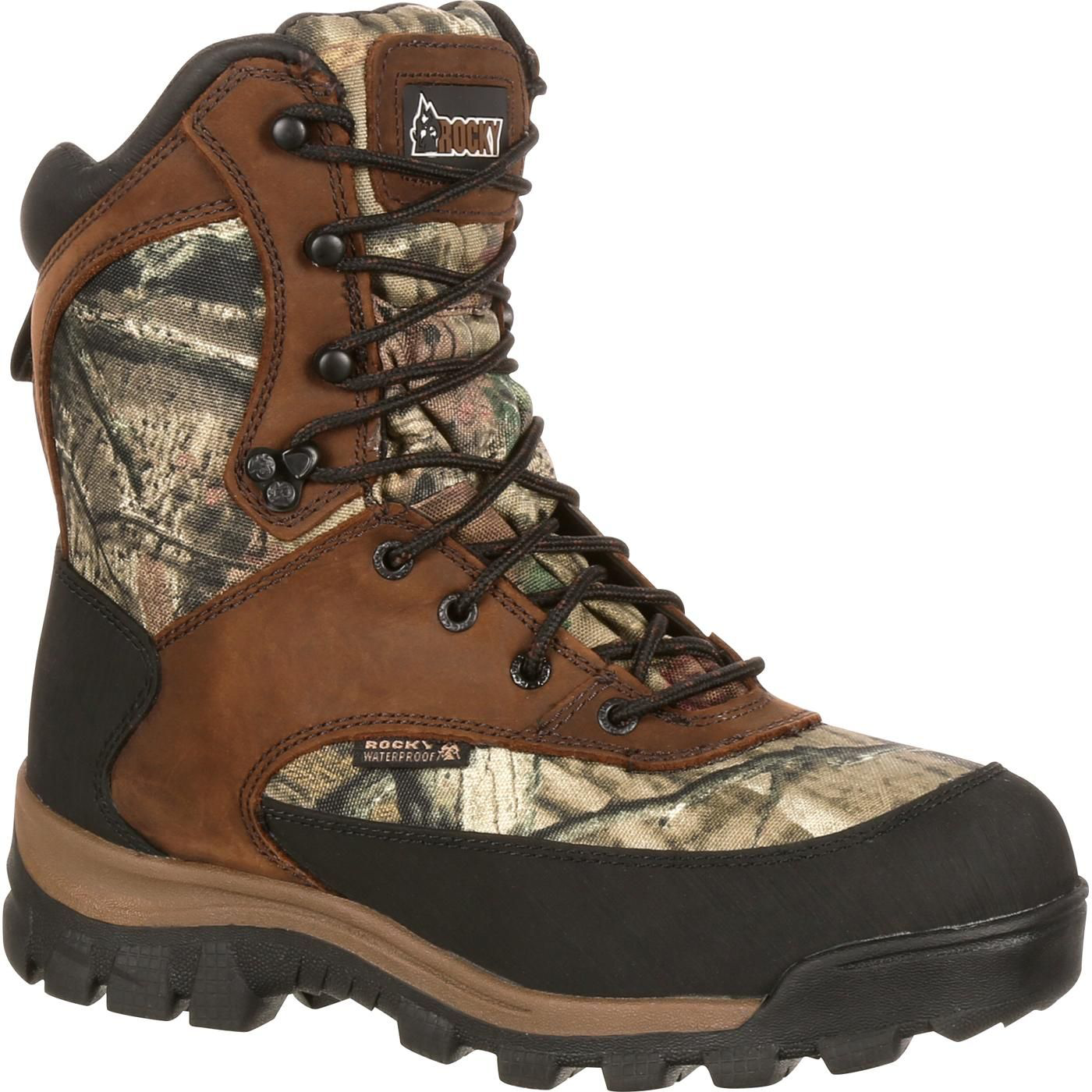 Image of Rocky Core Insulated Waterproof Hunting Boots for Men - Brown/Mossy Oak Break-Up Infinity - 8M