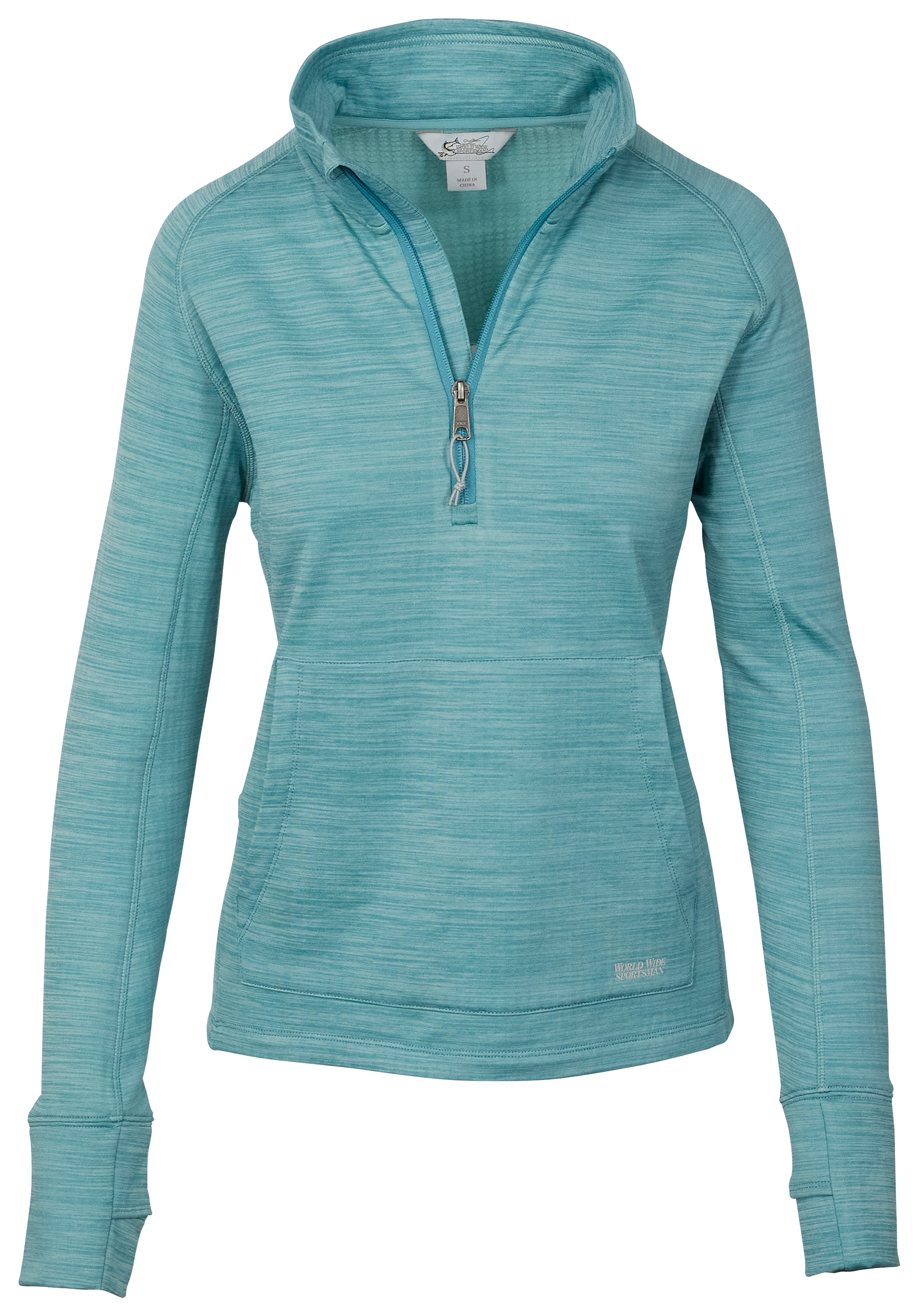 Image of World Wide Sportsman Grid Fleece Quarter-Zip Pullover for Ladies - Surf Spray Heather - S