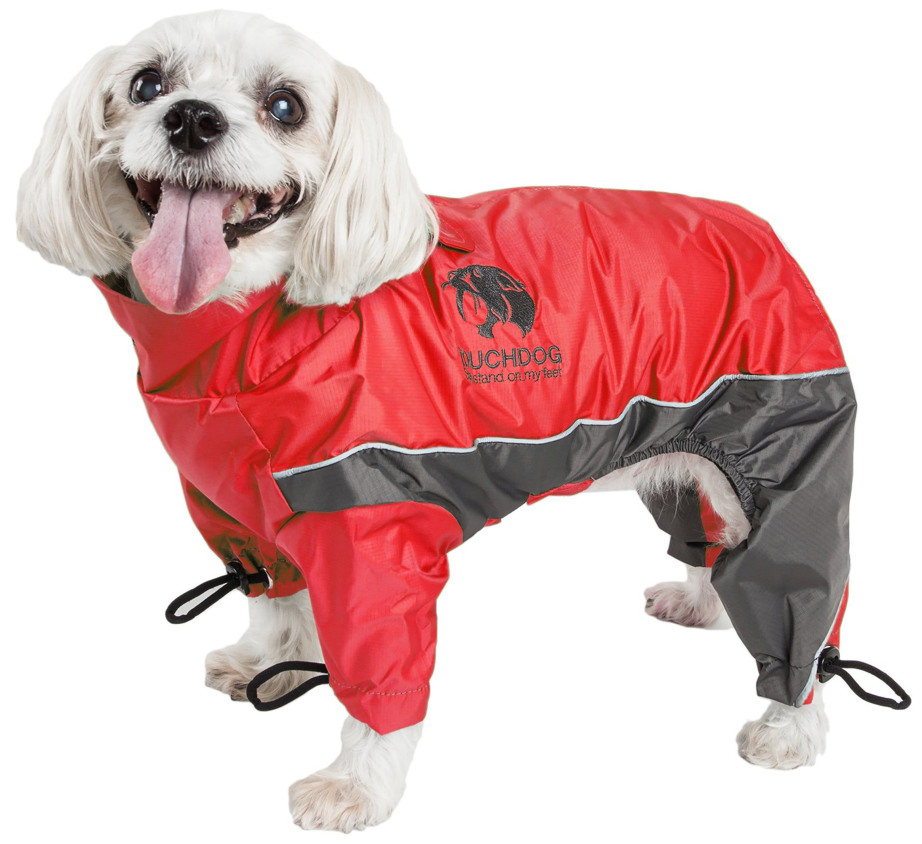 Image of Touchdog Quantum-Ice Adjustable and Reflective Full-Body Winter Dog Jacket - Red/Charcoal Grey - Medium