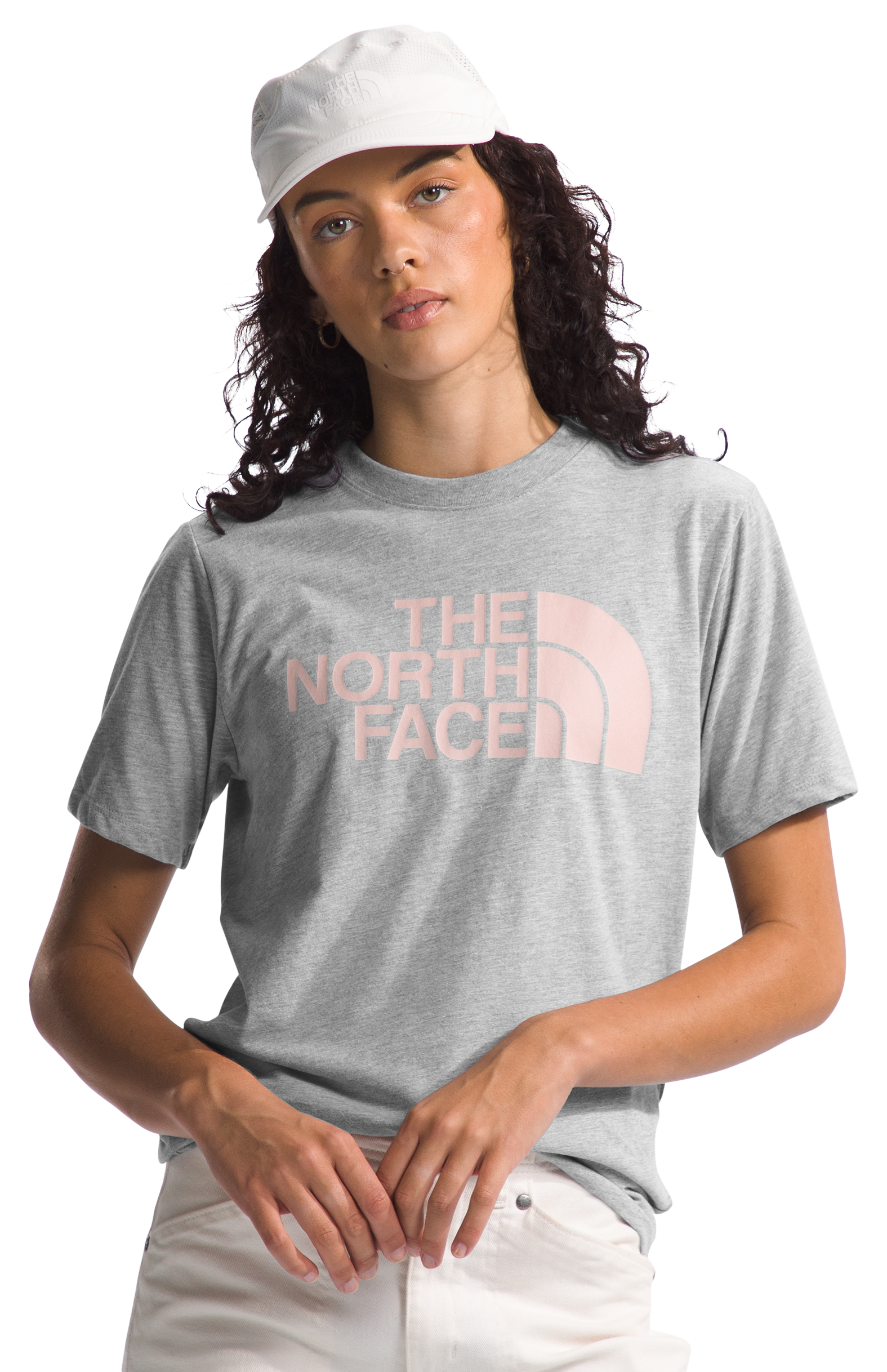 Image of The North Face Half Dome Short-Sleeve T-Shirt for Ladies - TNF Light Grey Heather/Pink Moss - XL