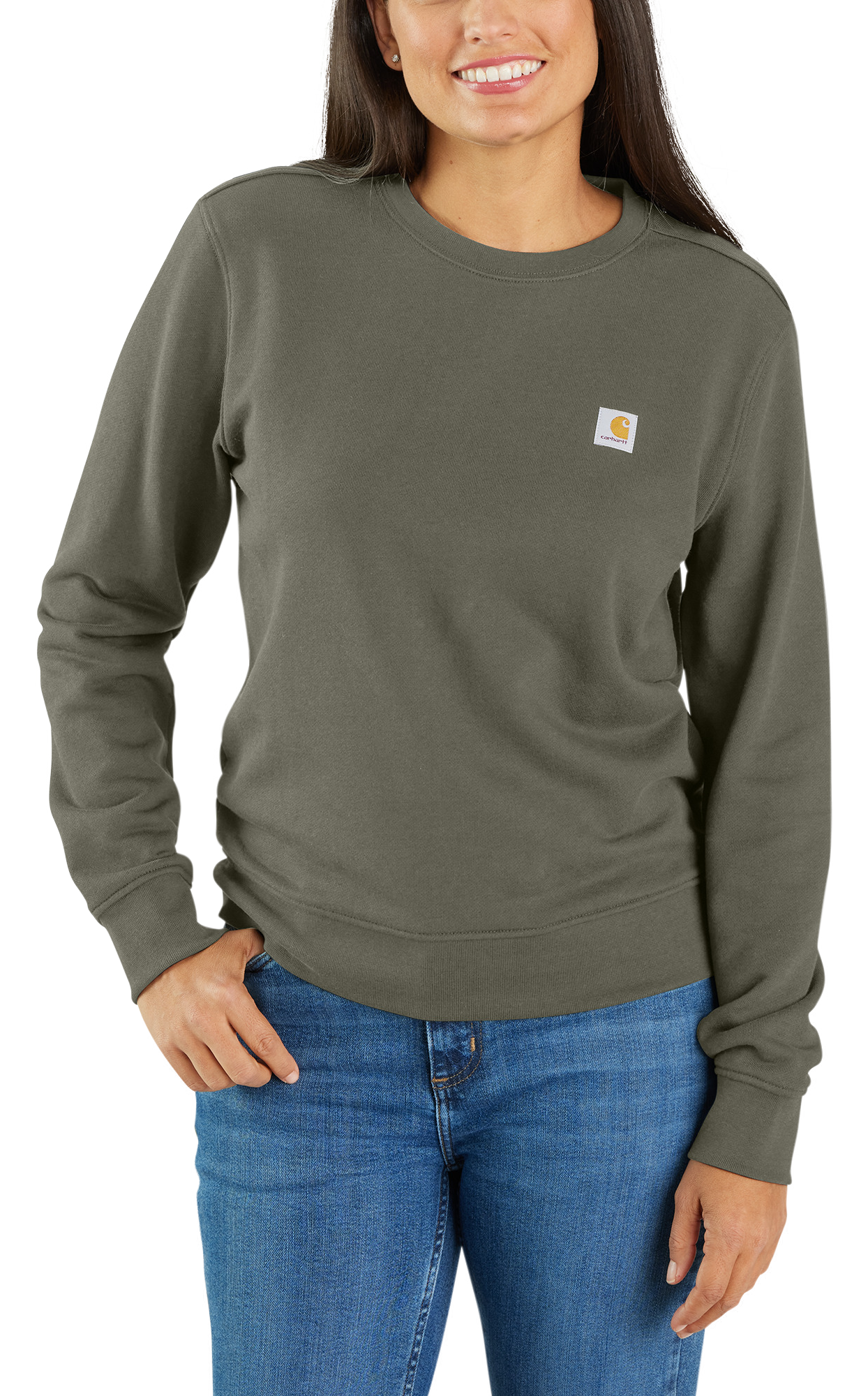 Image of Carhartt Relaxed-Fit Midweight French Terry Crew-Neck Sweatshirt for Ladies - Dusty Olive - L