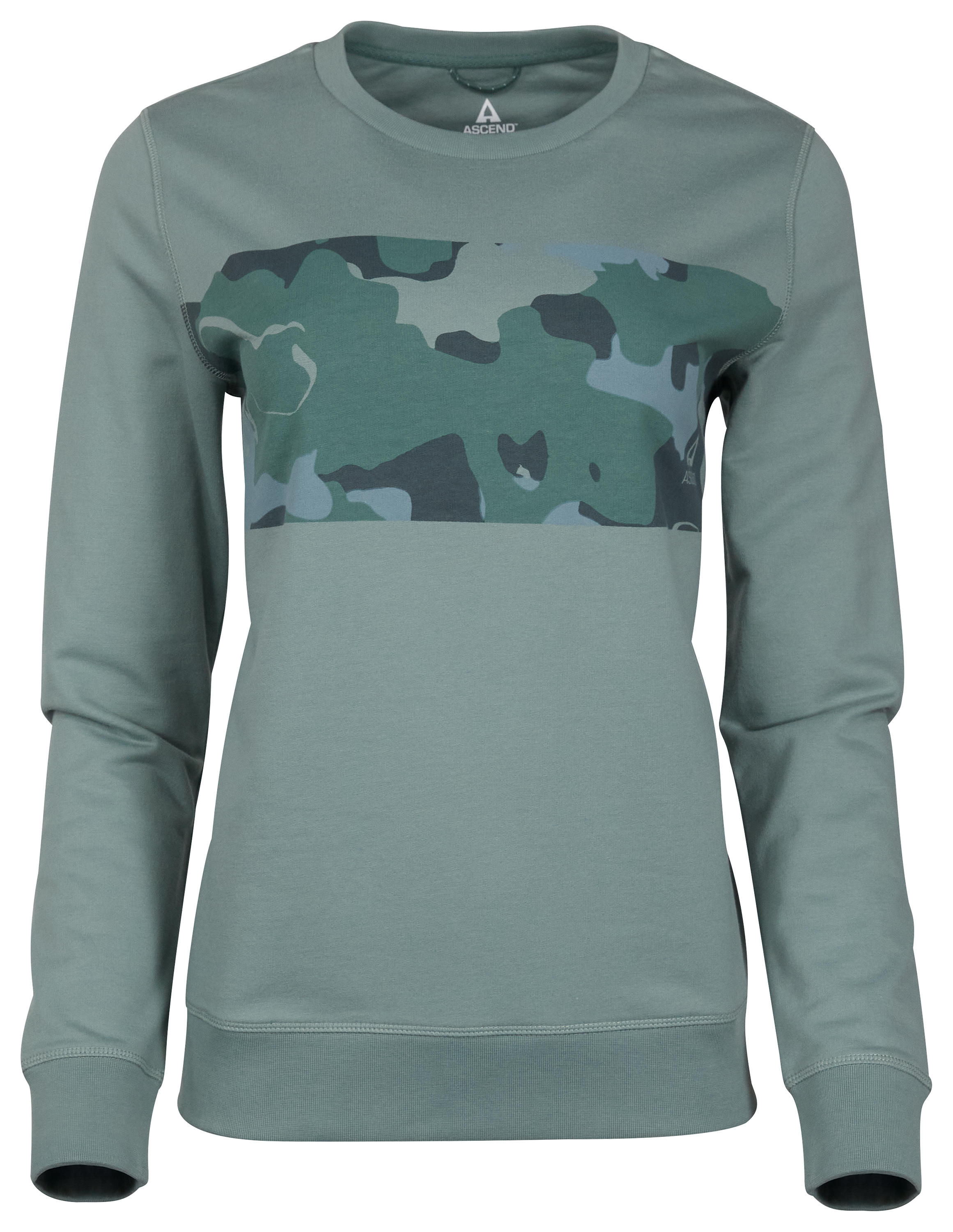 Image of Ascend To and Fro Camo Graphic Long-Sleeve Sweatshirt for Ladies - Chinois Green - S