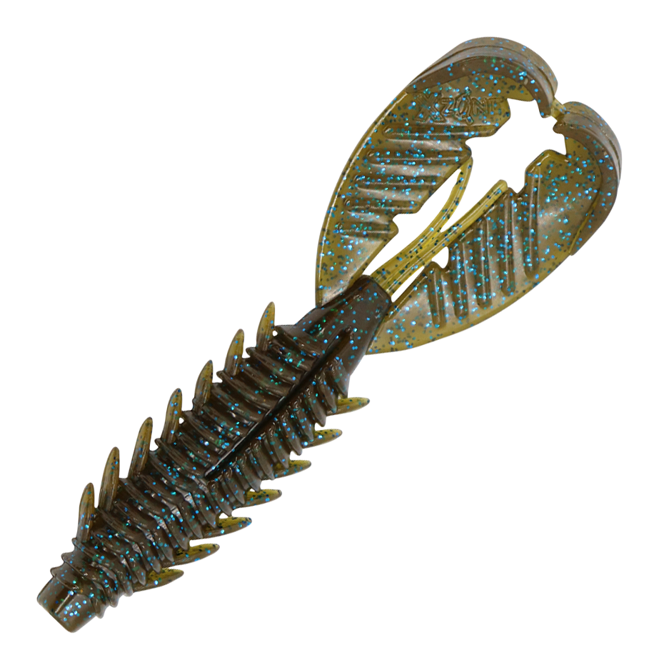 Image of "X Zone Lures Pro Series Adrenaline Craw - Green Pumpkin/Blue Flake - 3-1/2"""