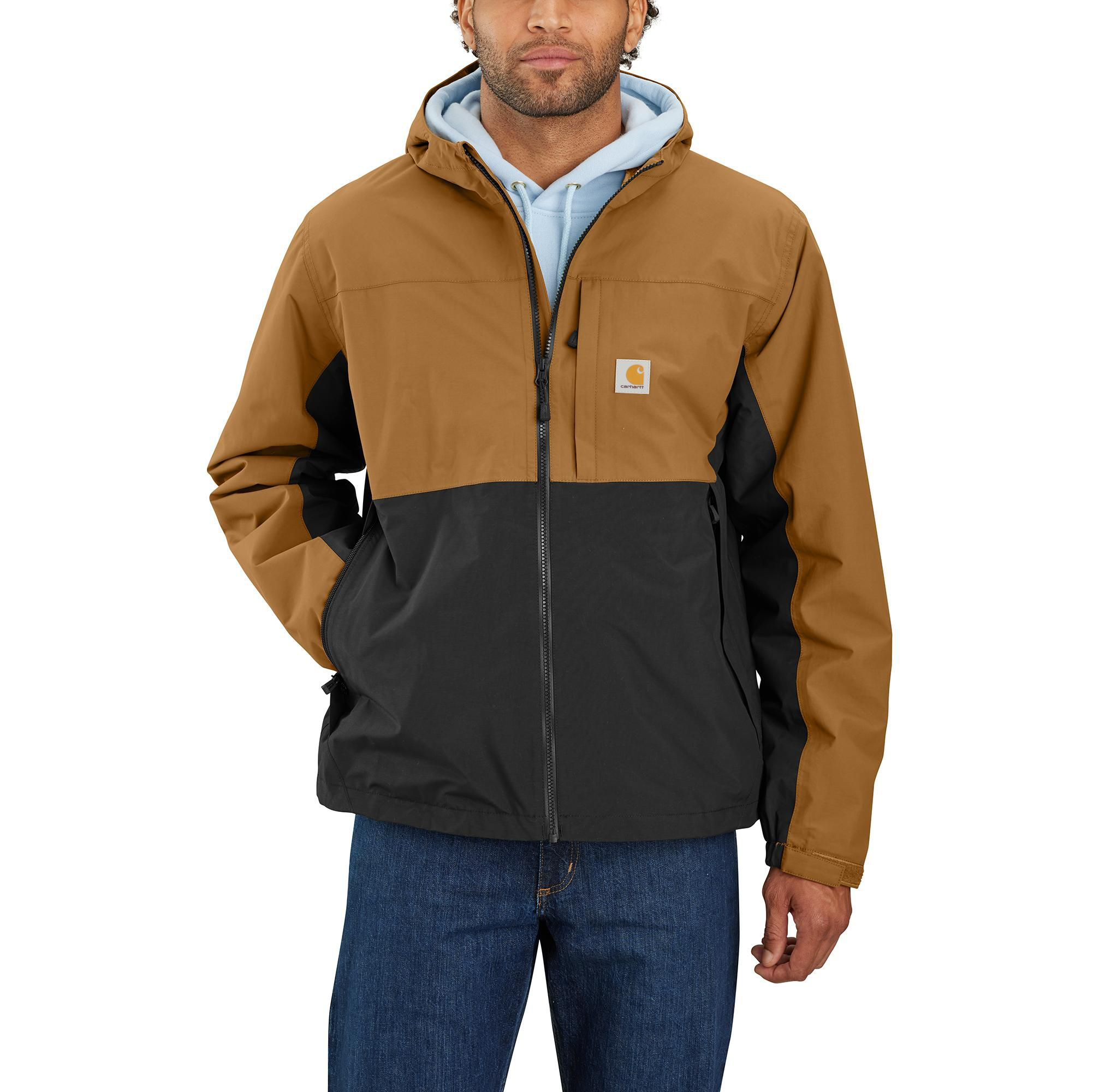 Image of Carhartt Storm Defender Relaxed-Fit Lightweight Packable Waterproof Jacket - Carhartt Brown/Black