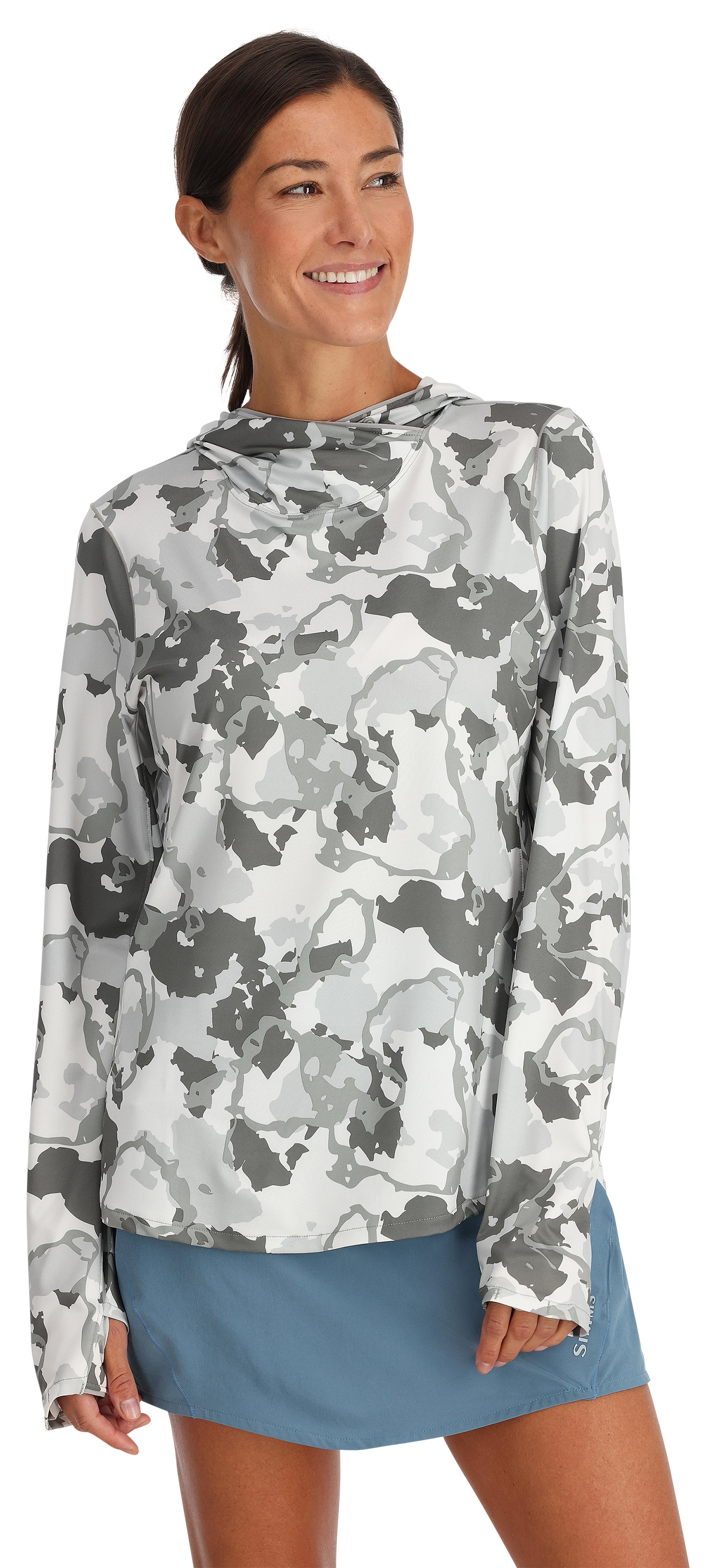 Image of Simms SolarFlex Long-Sleeve Hoodie for Ladies - Regiment Camo Cinder - L