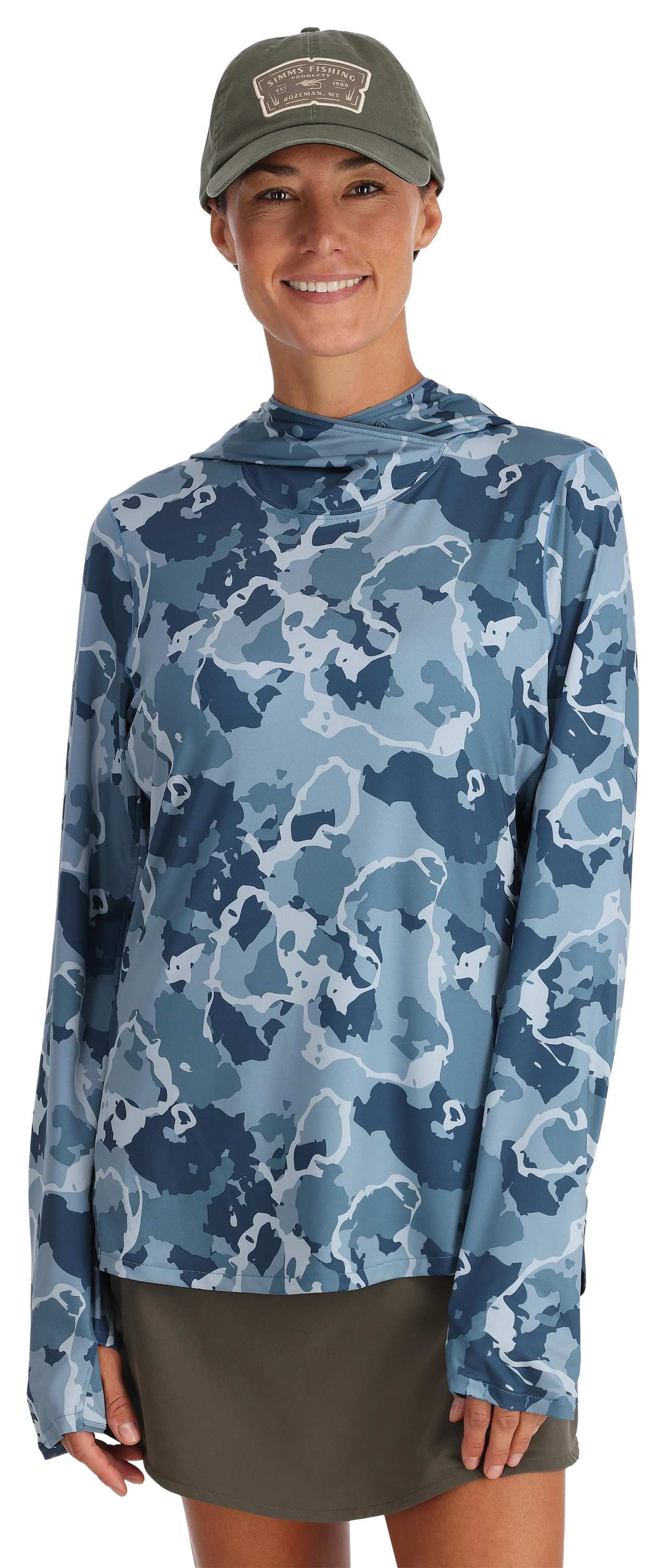 Image of Simms SolarFlex Long-Sleeve Hoodie for Ladies - Regiment Camo Neptune