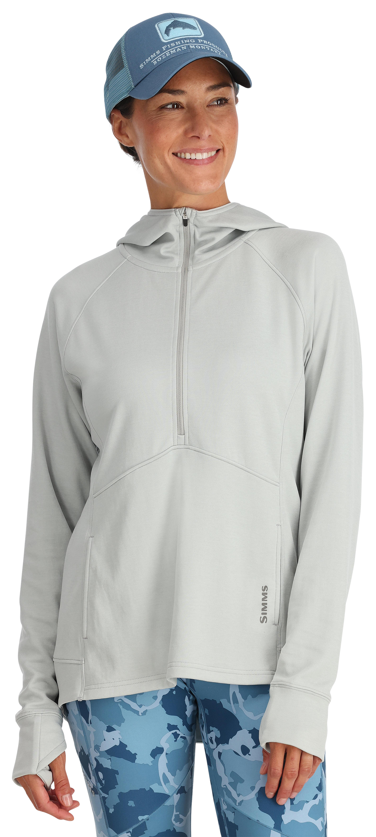 Image of Simms Bugstopper Half-Zip Long-Sleeve Heather Hoodie for Ladies - Sterling Heather