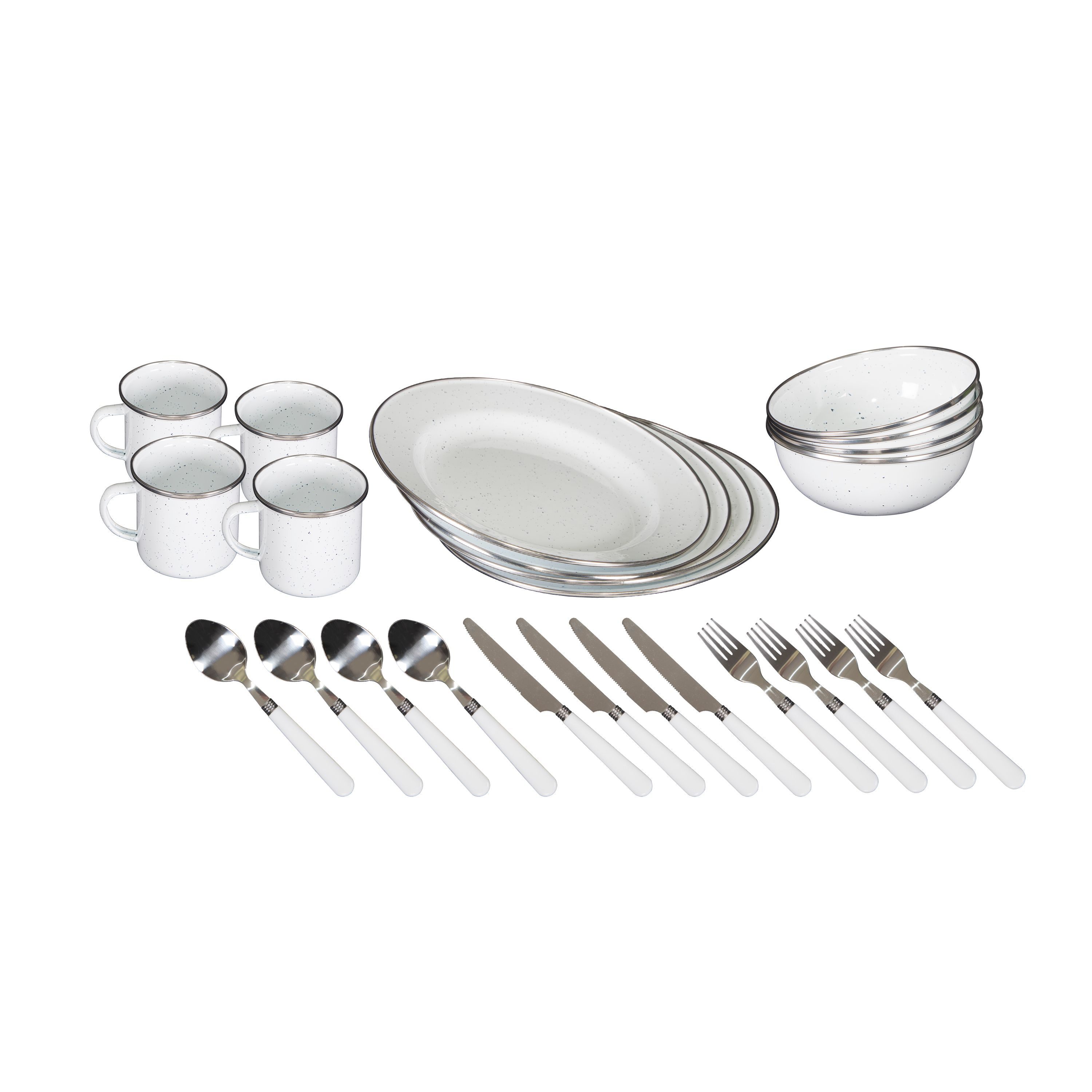 Image of Stansport Deluxe 24-Piece Enamel Tableware Set - White