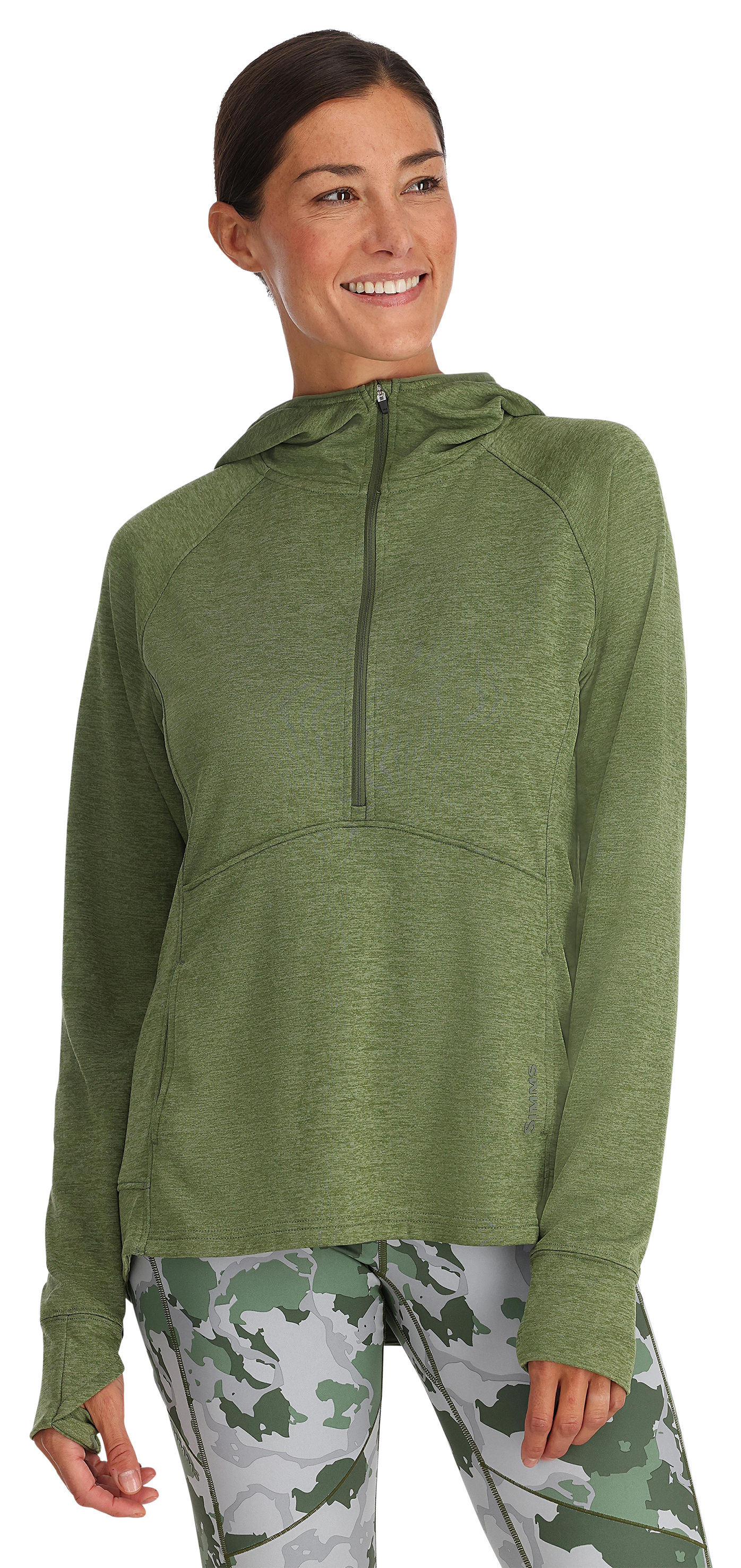 Image of Simms Bugstopper Half-Zip Long-Sleeve Heather Hoodie for Ladies - Dark Clover Heather