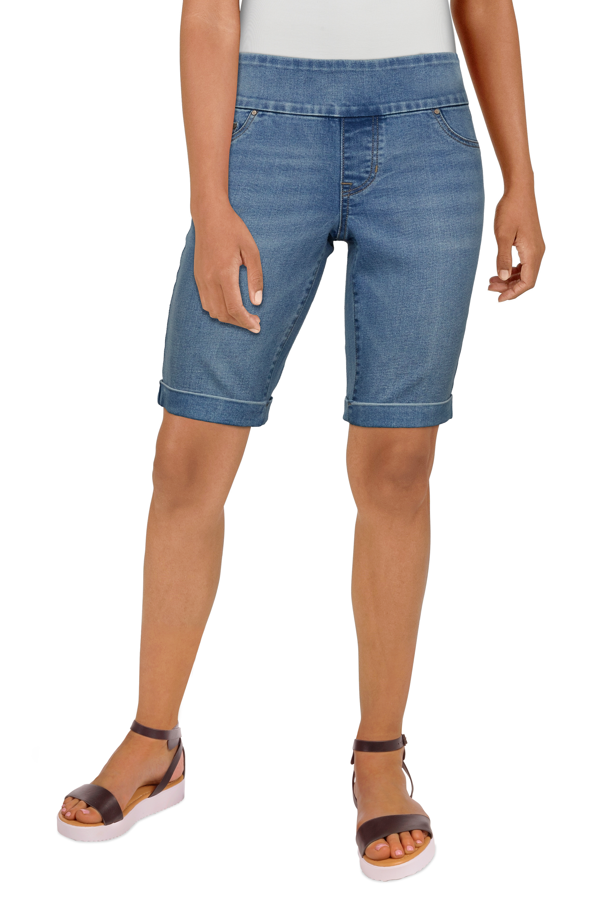 Image of Natural Reflections Comfort Waist Bermuda Shorts for Ladies - Light Wash - 4