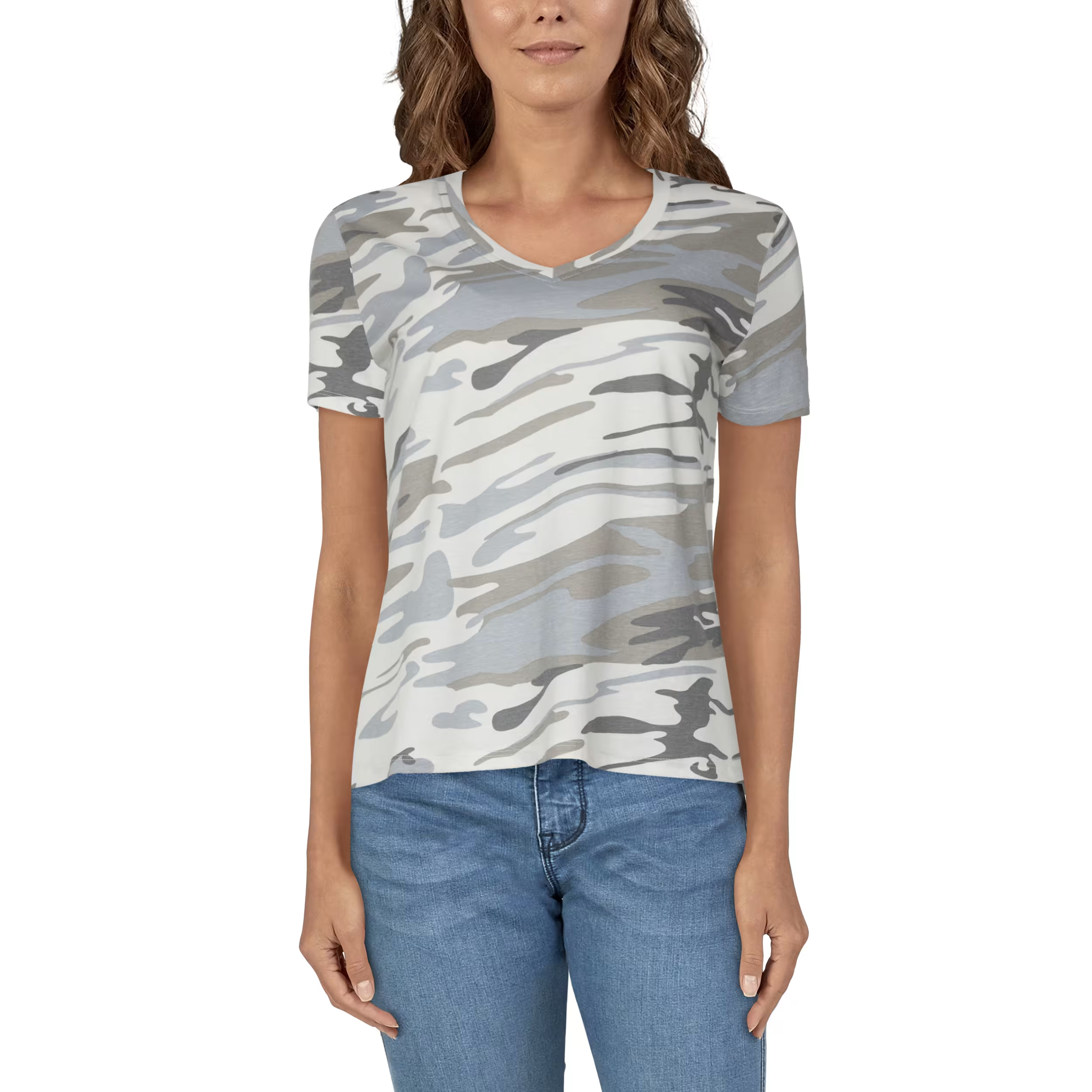 Image of Natural Reflections Everyday V-Neck Short-Sleeve T-Shirt for Ladies - White Camo