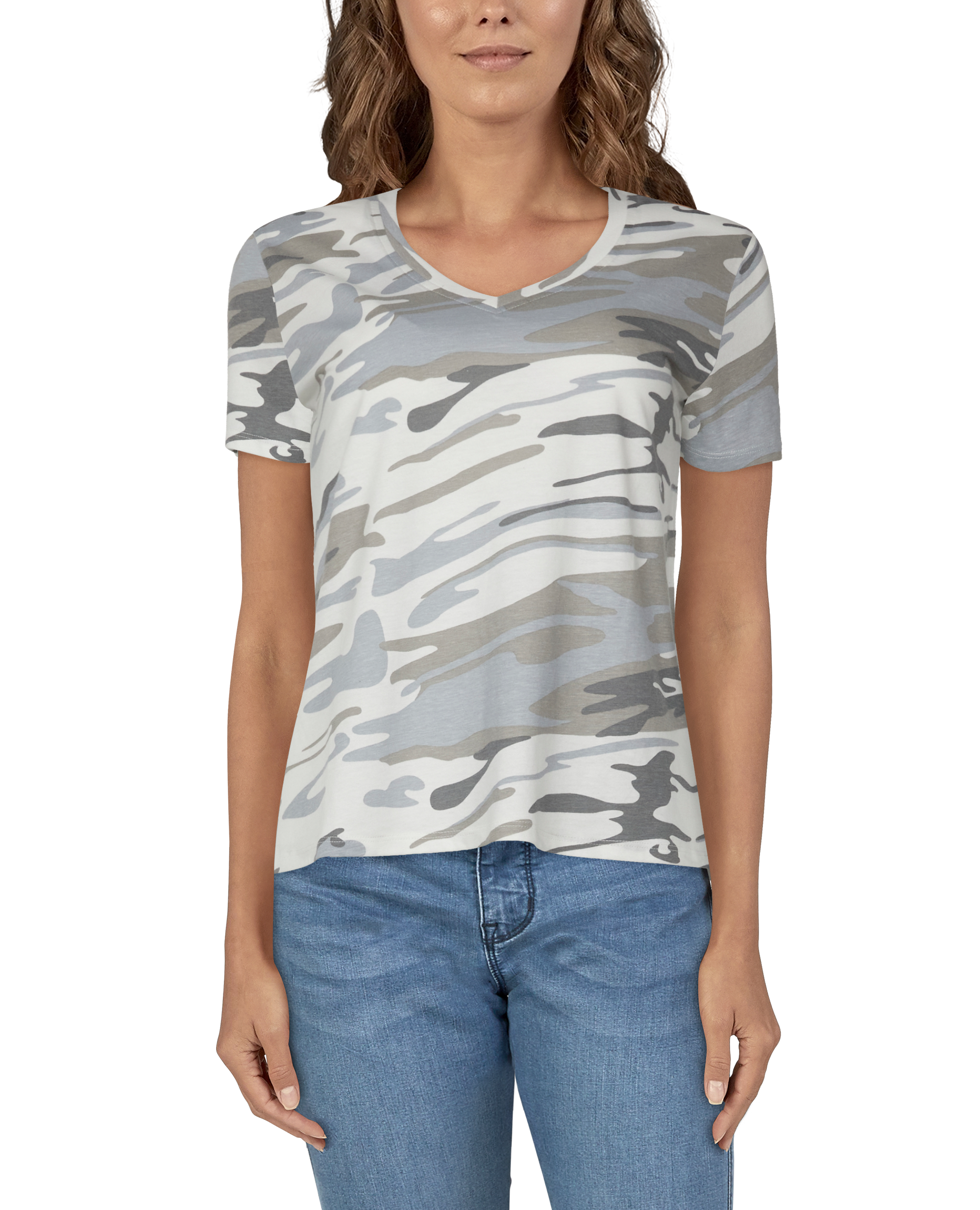 Image of Natural Reflections Everyday V-Neck Short-Sleeve T-Shirt for Ladies - White Camo - 1X