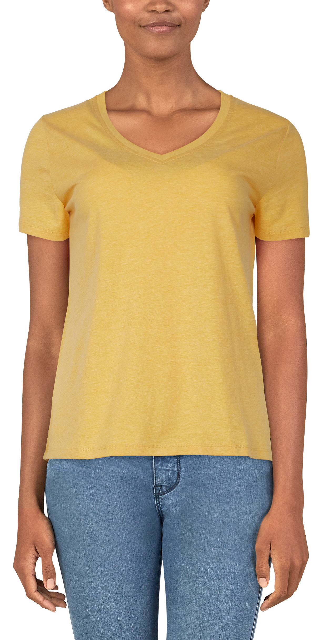 Image of Natural Reflections Everyday V-Neck Short-Sleeve T-Shirt for Ladies - Golden Apricot - 1X