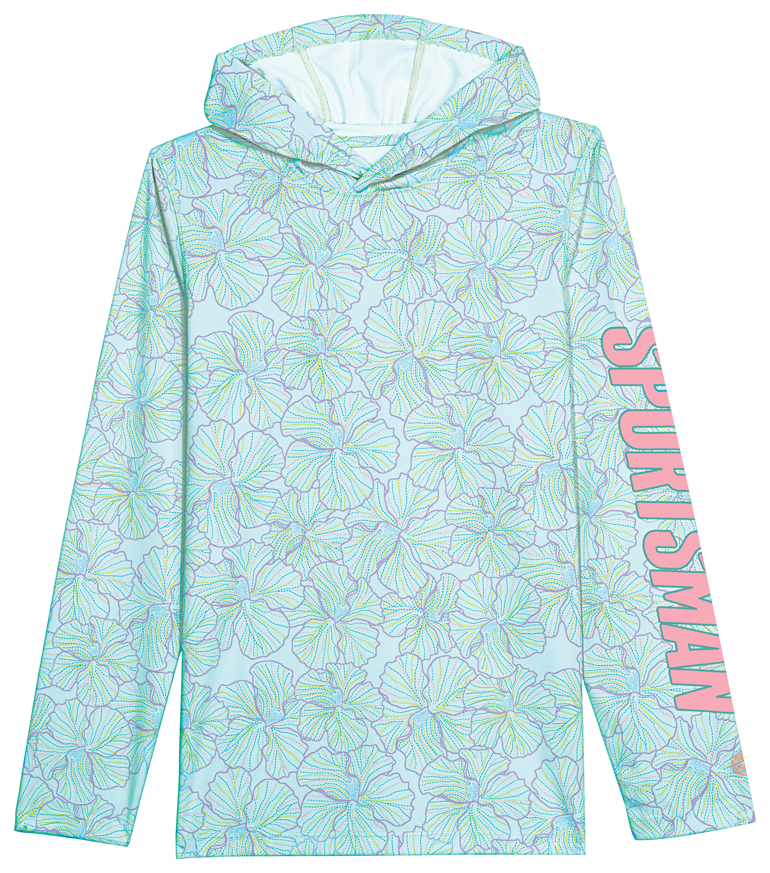 Image of World Wide Sportsman 3D Cool Surfcaster Hoodie for Kids - Aqua Hibiscus - XS