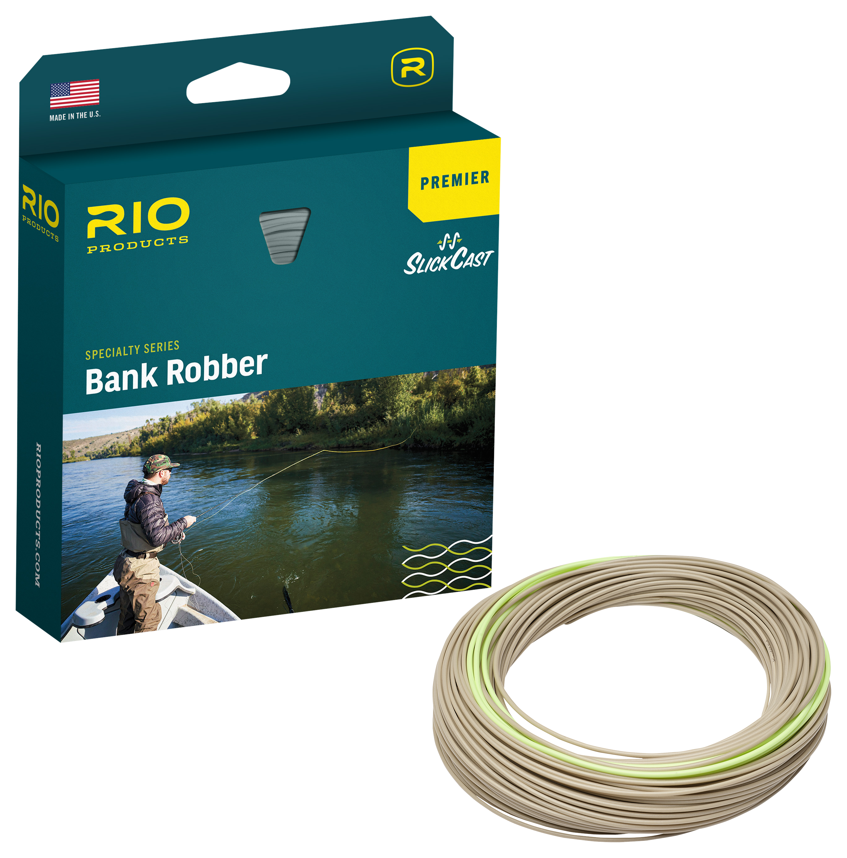 RIO Premier Bank Robber Fly Line - Tan/Light Green/Tan - 90' - 6
