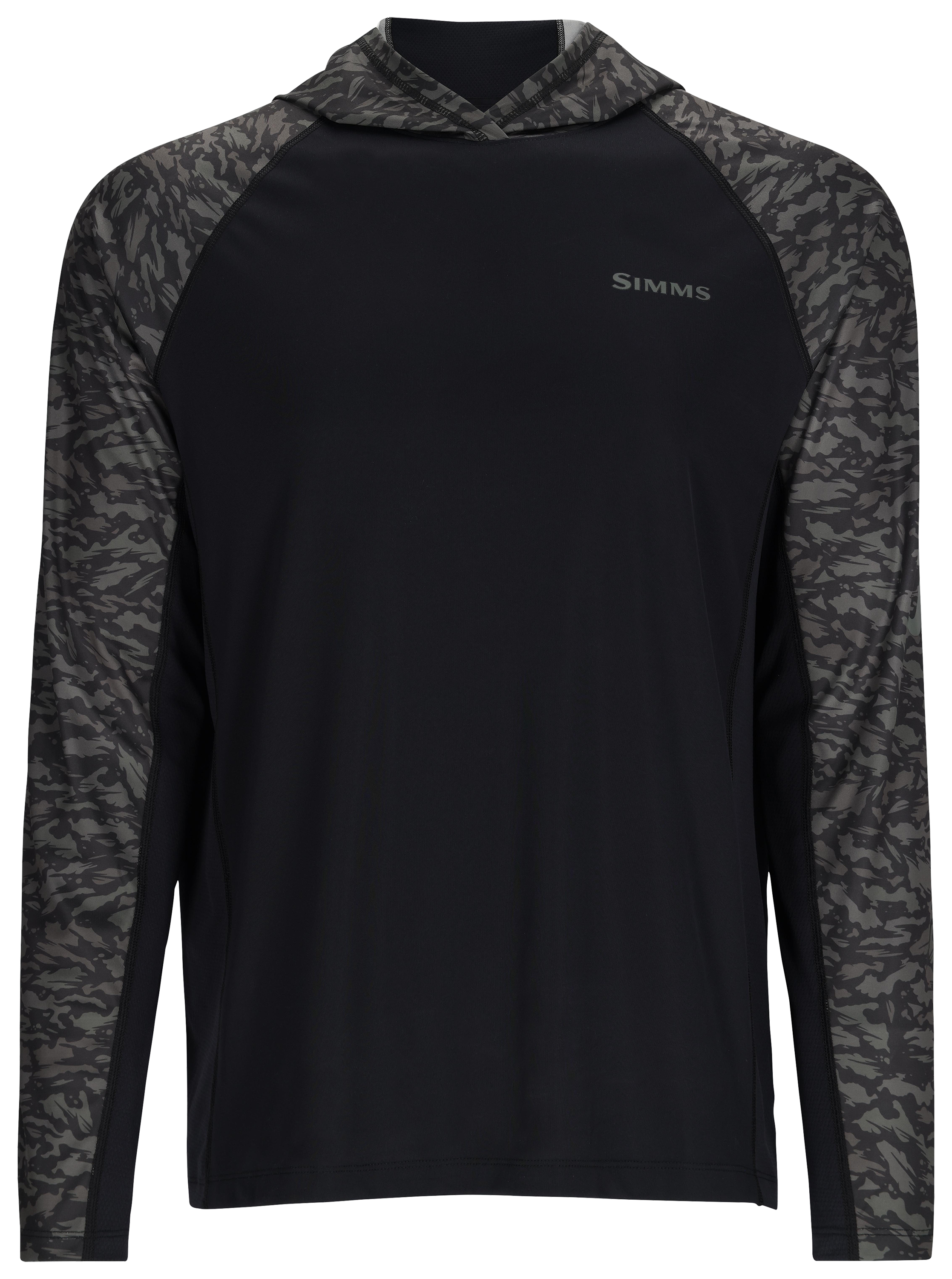 Image of Simms Challenger Solar Long-Sleeve Hoodie for Men - Black/Ghost Camo Graphite - M