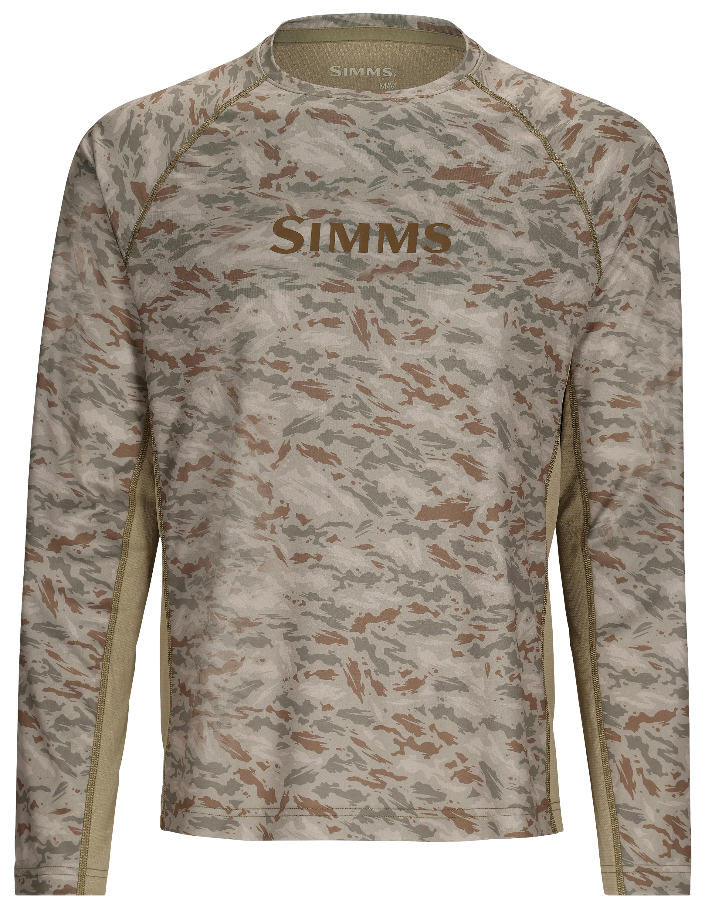 Image of Simms Challenger Solar Crew-Neck Long-Sleeve Shirt for Men - Ghost Camo Driftwood/Stone - L