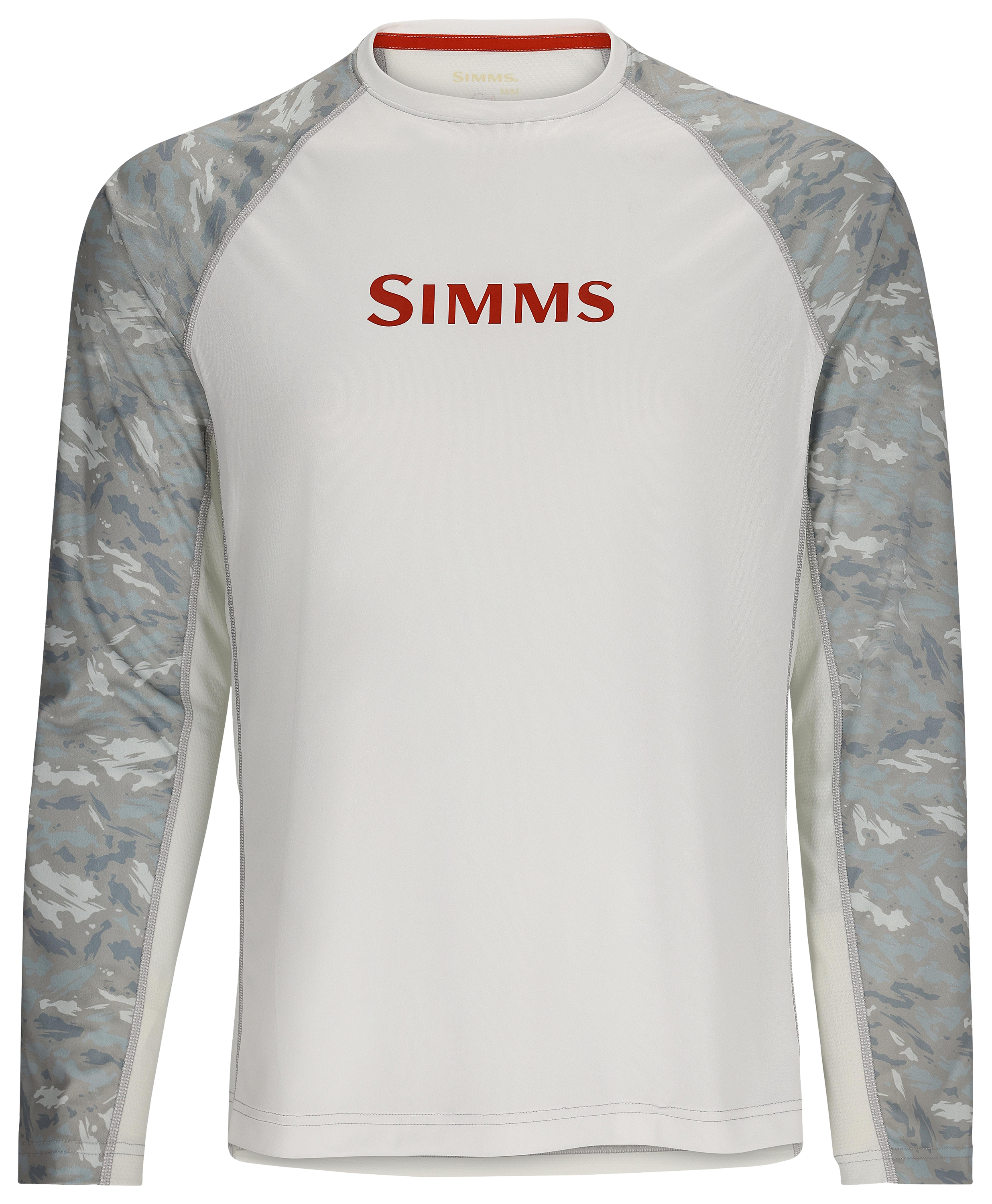 Image of Simms Challenger Solar Crew-Neck Long-Sleeve Shirt for Men - White/Ghost Camo Sterling - M