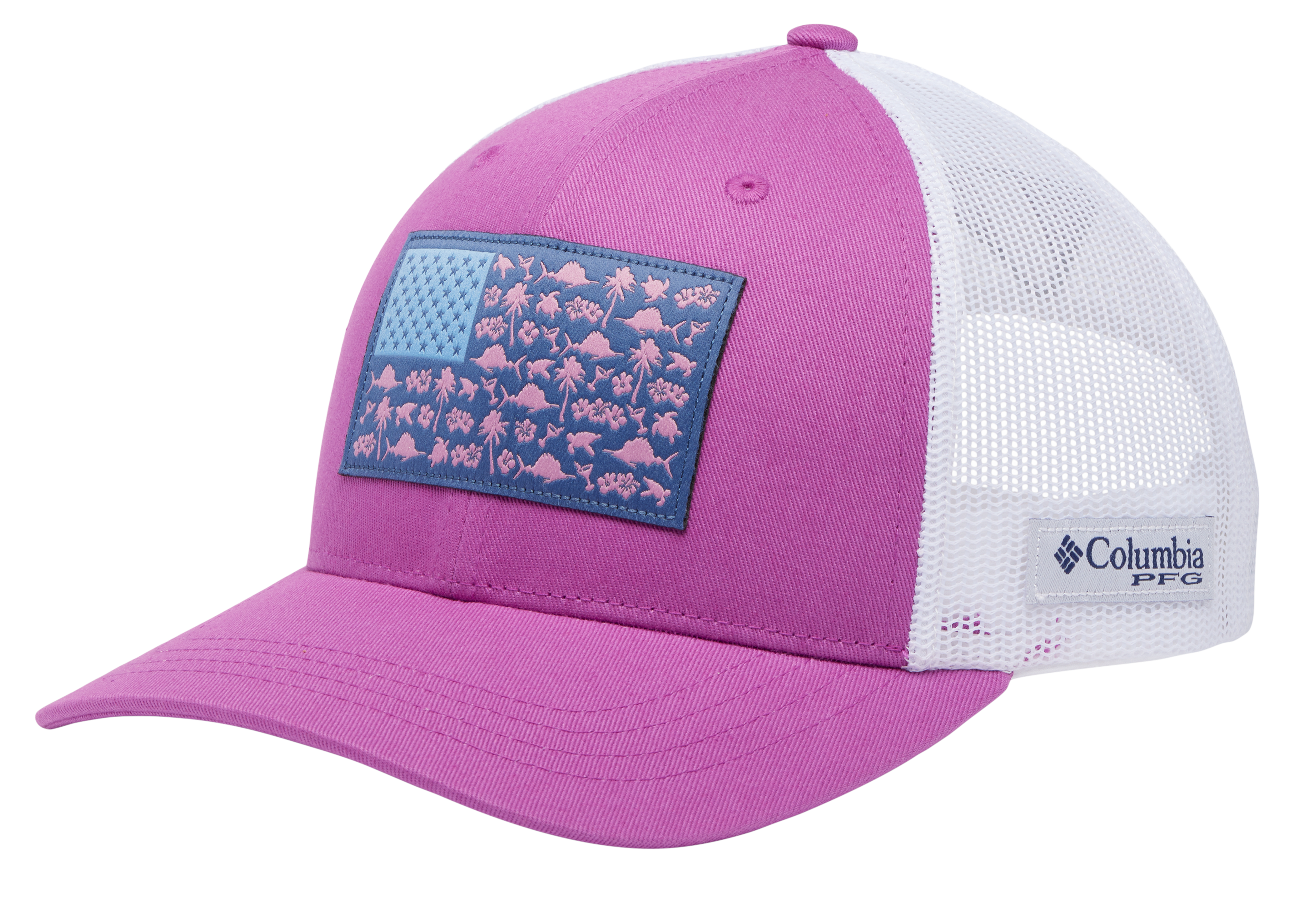 Columbia PFG Fish Friends Flag Snapback Cap for Ladies - Bright Lavender/White