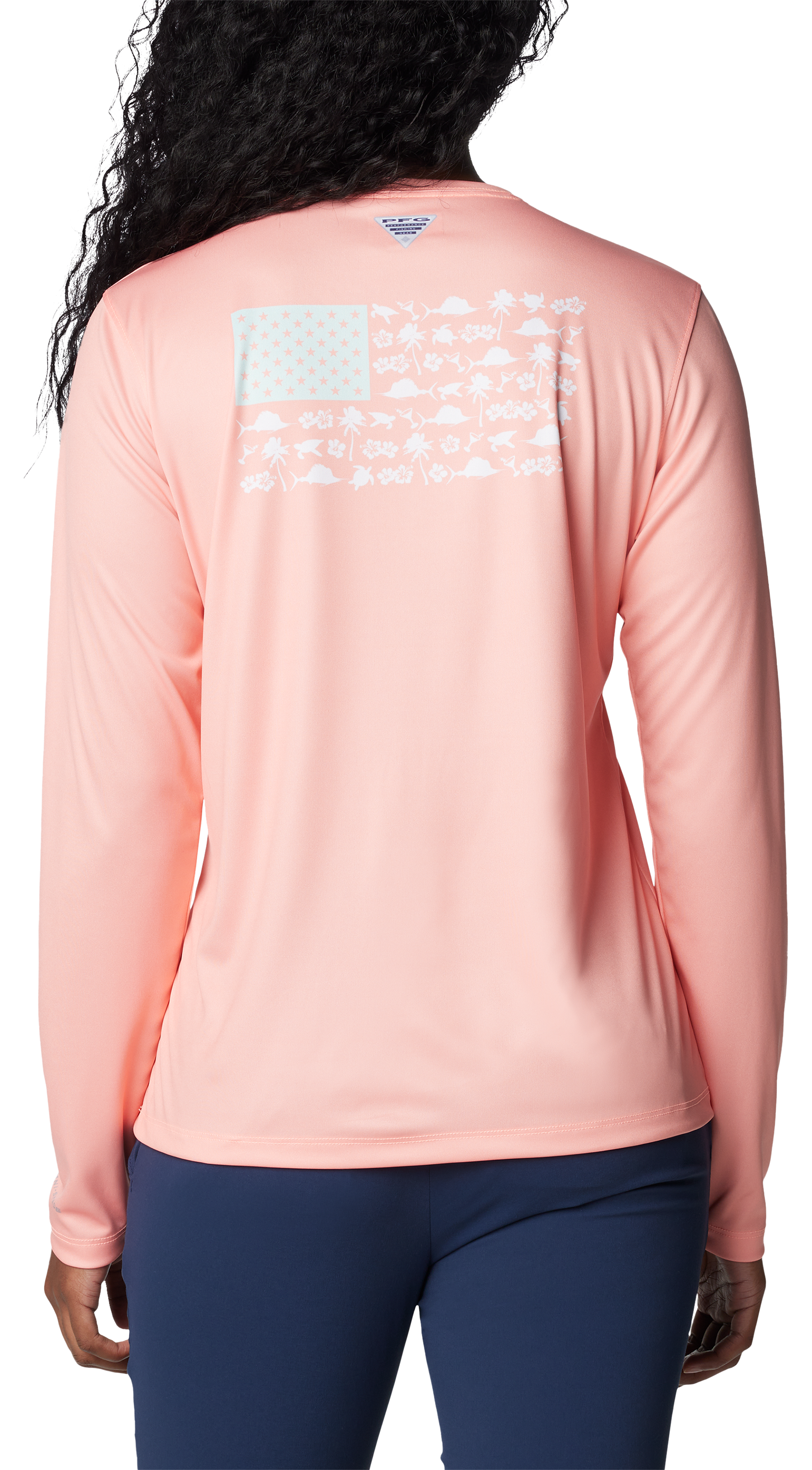 Image of Columbia Tidal Tee PFG Fish Flag Long-Sleeve Shirt for Ladies - Tiki Pink/Fish and Friends Ombre - L