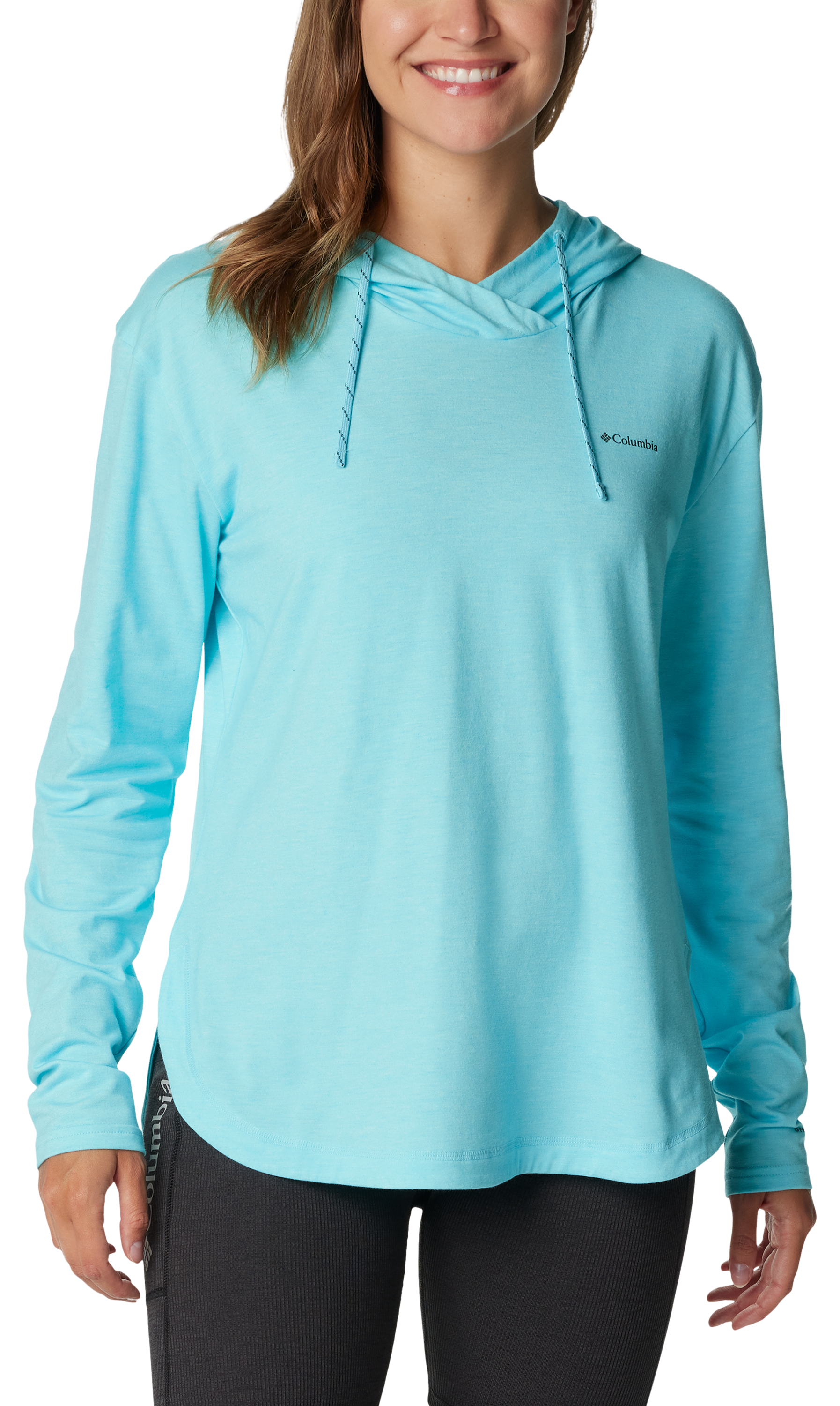 Image of Columbia Sun Trek Hooded Long-Sleeve Pullover for Ladies - Aquamarine Heather - XL