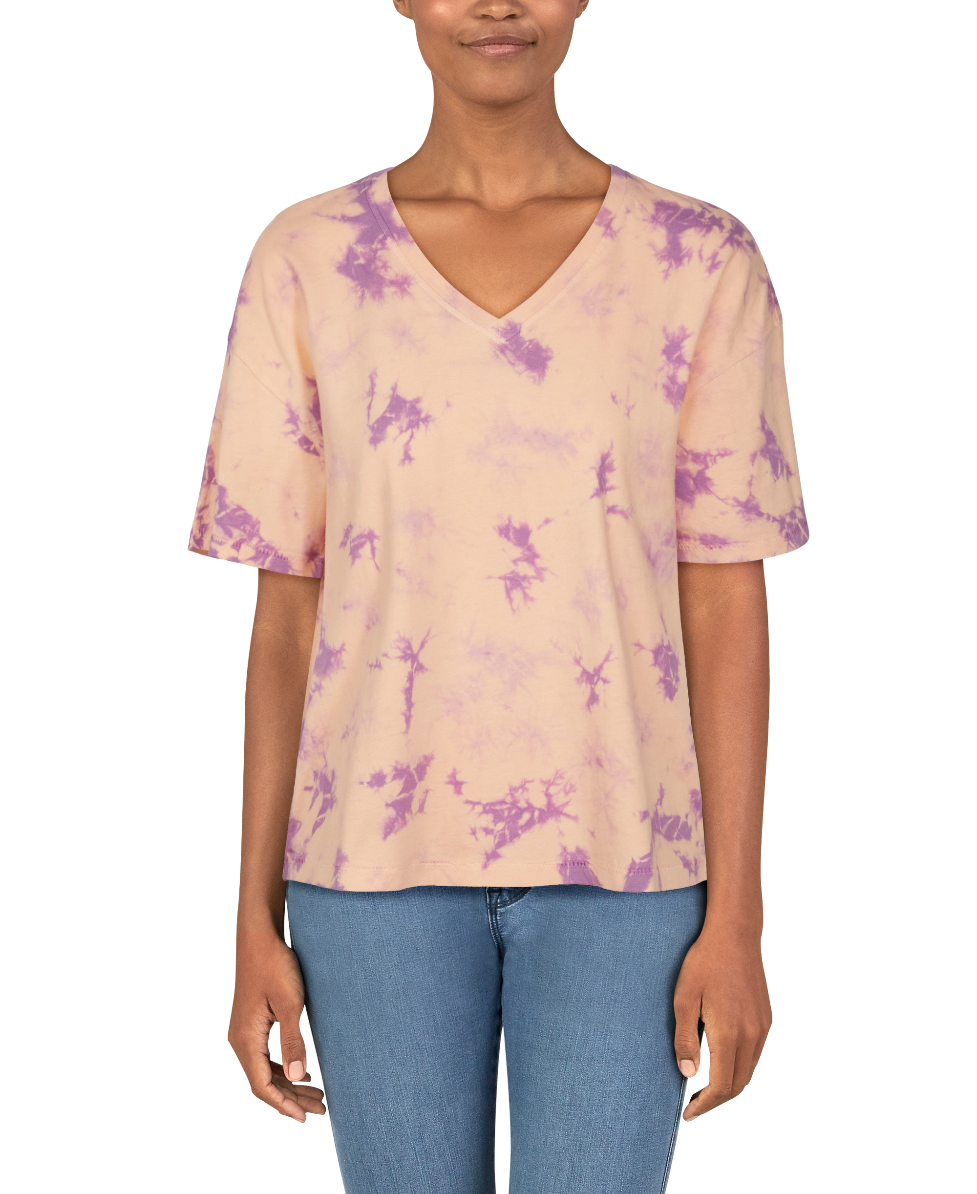 NATURAL REFLECTIONS Sun Wash Tie-Dye V-Neck Short-Sleeve Tee for Ladies