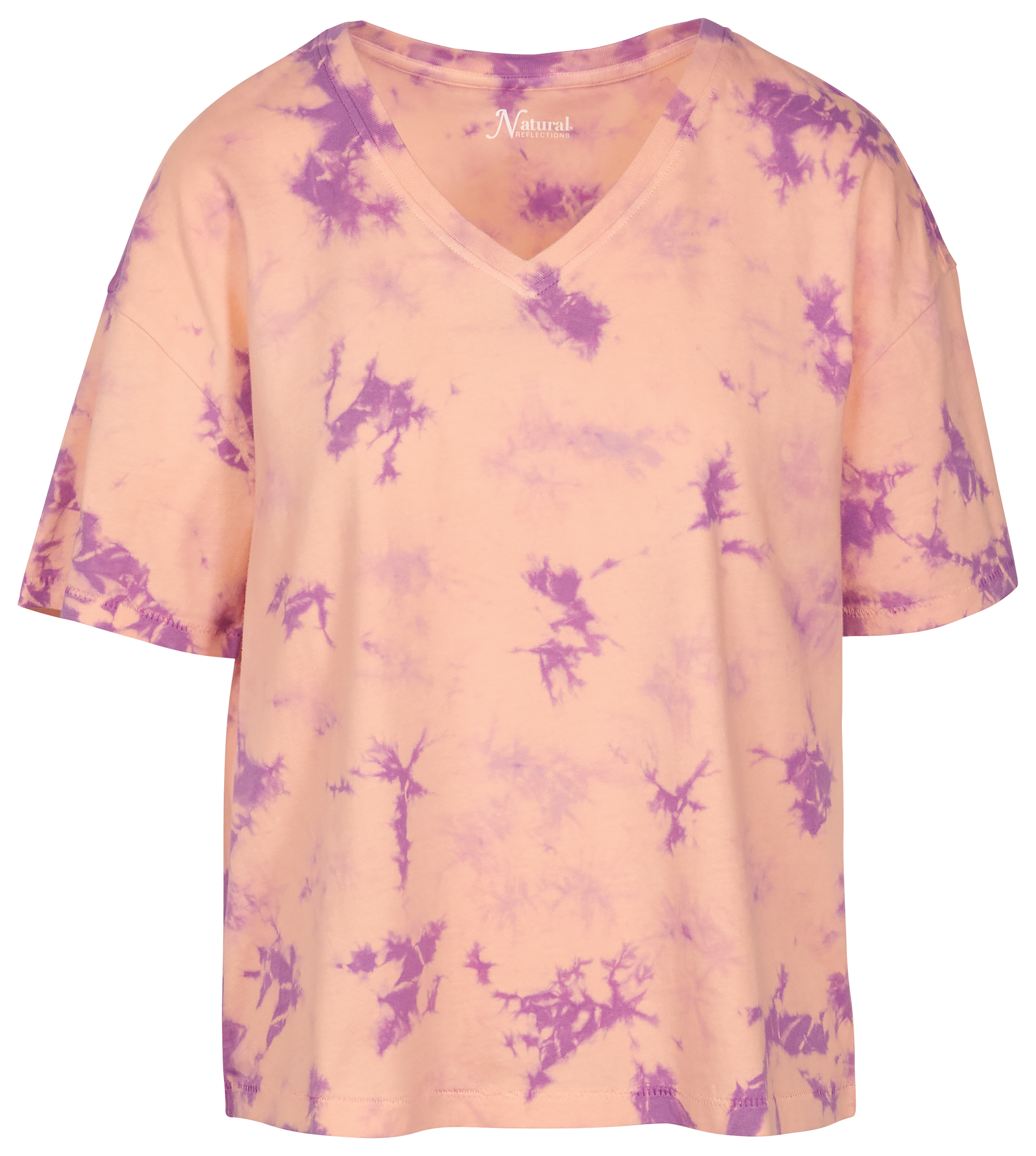 Image of Natural Reflections Sun Wash Tie-Dye V-Neck Short-Sleeve Tee - Peach Parfait - 2X