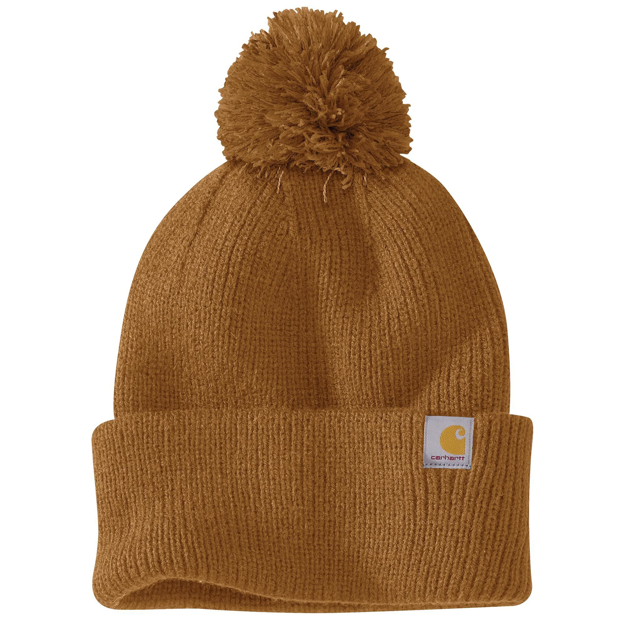 Image of Carhartt Rib-Knit Pom-Pom Cuffed Beanie - Carhartt Brown