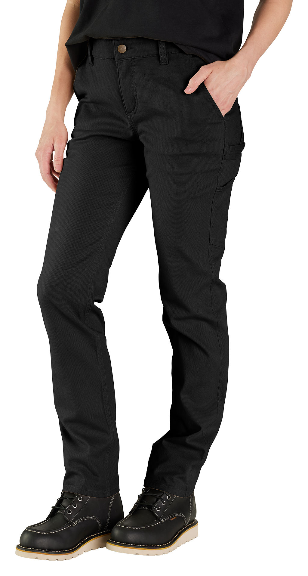 Image of Carhartt Rugged Flex Relaxed-Fit Straight Canvas Work Pants for Ladies - Black - 14 - Short