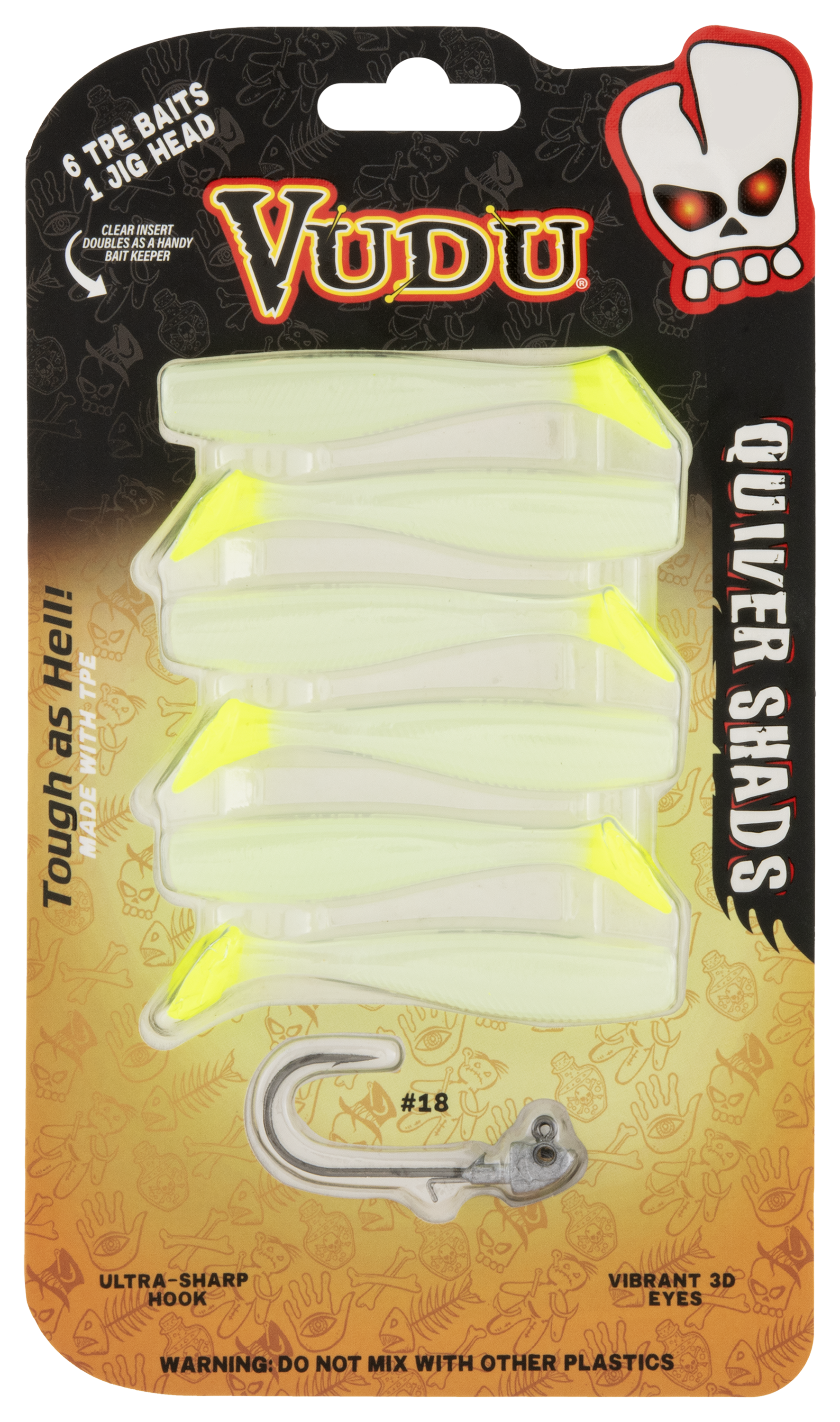 Vudu Quiver Shad - 4"" - Glow/Chartreuse Tail