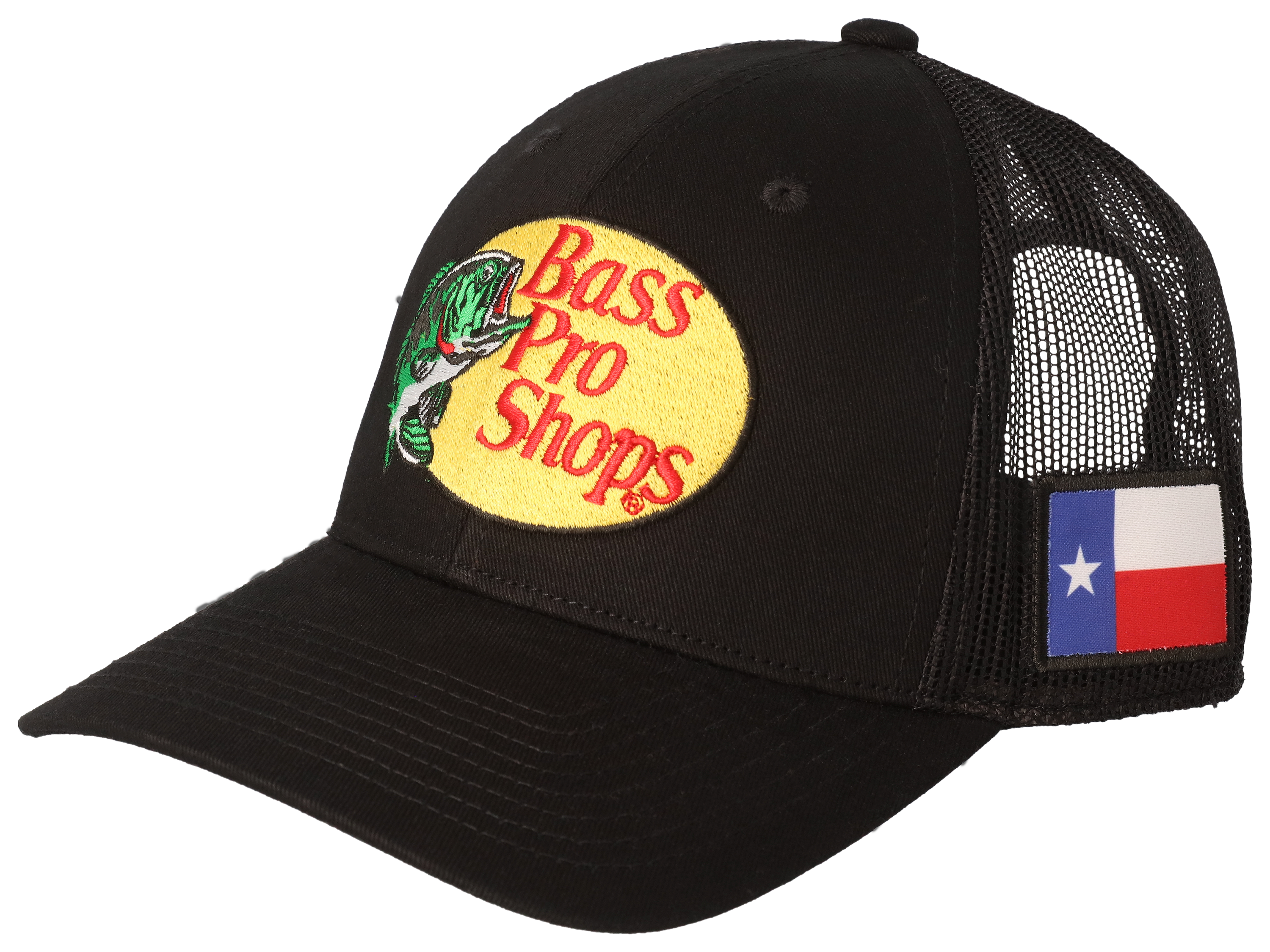 Bass Pro Shops Bass Pro Shops Leaping Bass Logo Cap - Black/Black Trucker  Hat Me