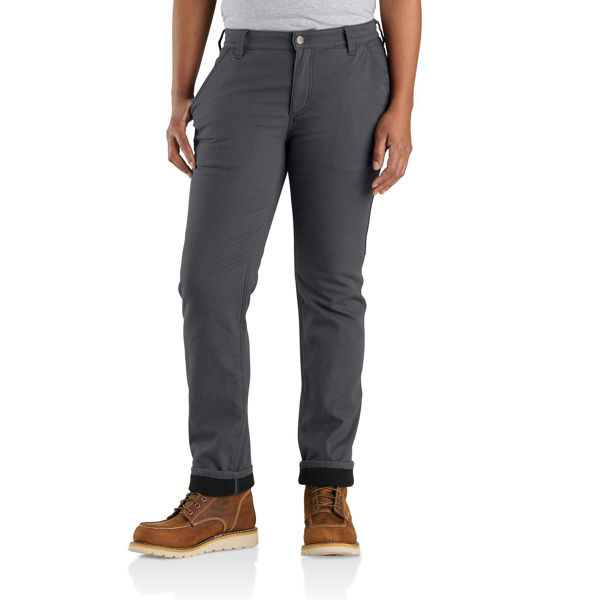 Image of Carhartt Rugged Flex Relaxed-Fit Canvas Fleece-Lined Work Pants for Ladies - Shadow - 26 - Short