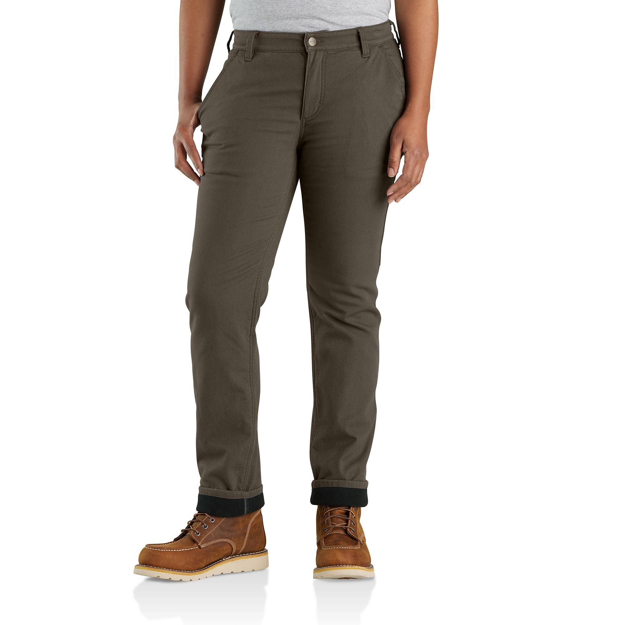 Image of Carhartt Rugged Flex Relaxed-Fit Canvas Fleece-Lined Work Pants for Ladies - Tarmac