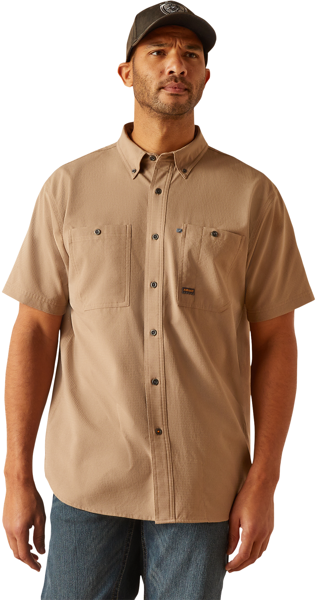Image of Ariat Rebar Made Tough 360 AIRFLOW Short-Sleeve Shirt - Rebar Khaki