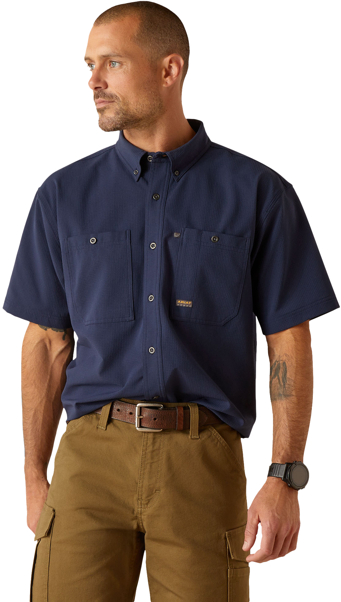 Men's Rebar Made Tough 360 Airflow Work Shirt in Navy Polyester, Size: Medium by Ariat