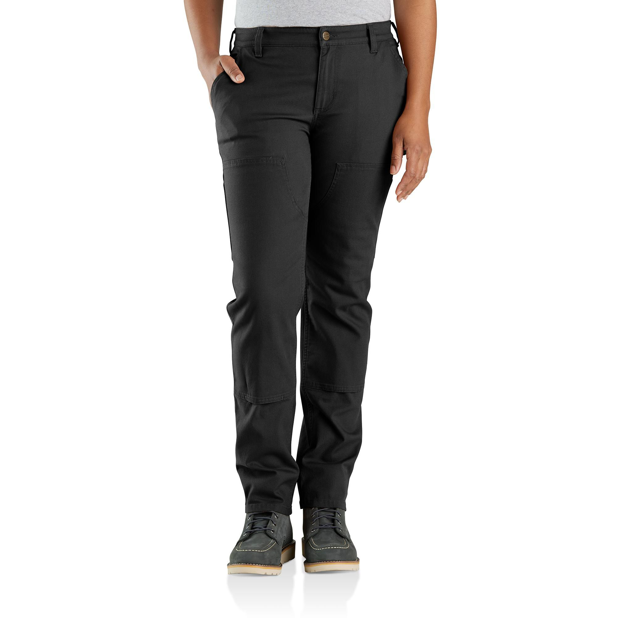 Image of Carhartt Rugged Flex Relaxed-Fit Canvas Double-Front Pants for Ladies - Black - 26 - Short