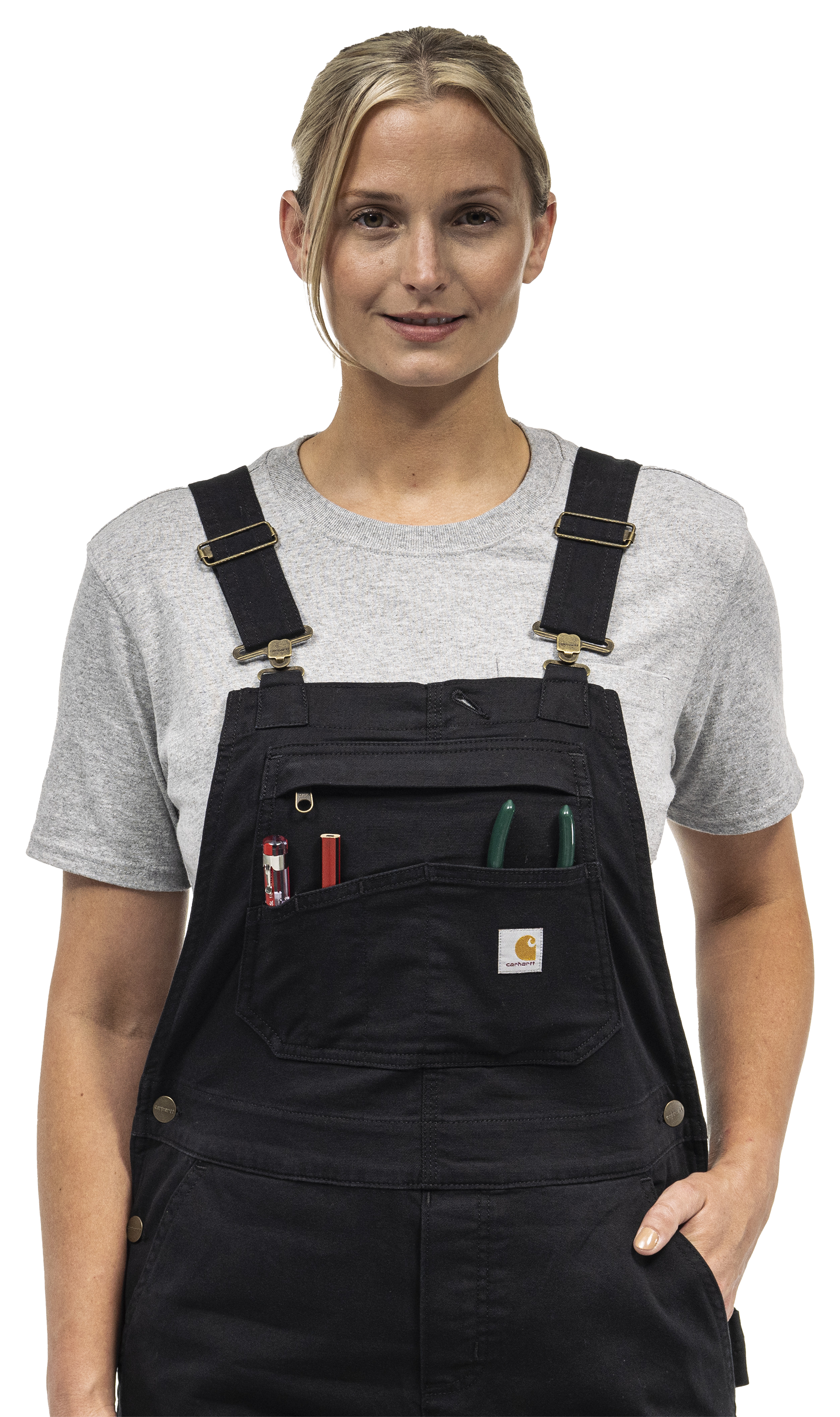 Image of Carhartt Rugged Flex Loose-Fit Canvas Bib Overalls for Ladies - Black