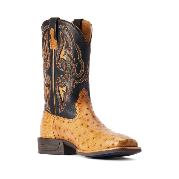 Ariat Dagger Ostrich Western Boots for Men - Antique Saddle FQ Ostrich - 9M