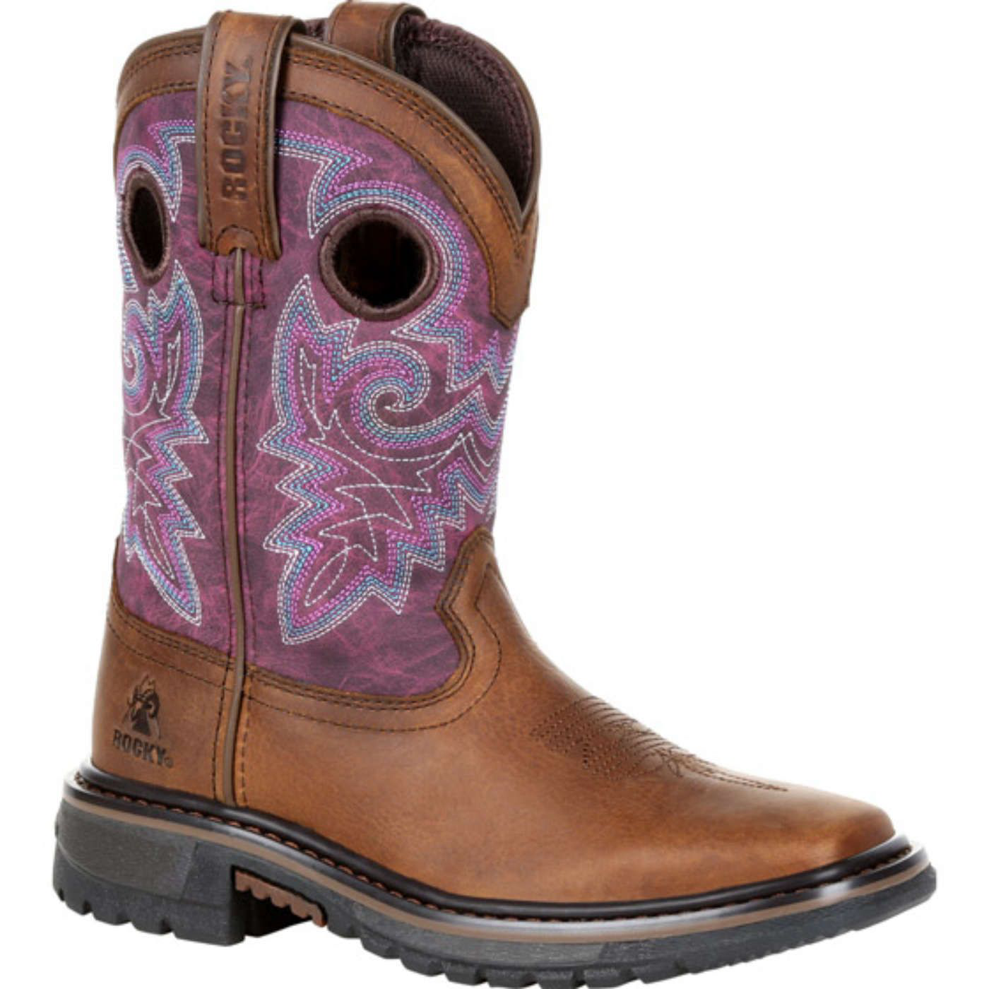 Image of Rocky Original Ride FLX Western Boots for Kids - Brown/Purple - 3.5 Kids