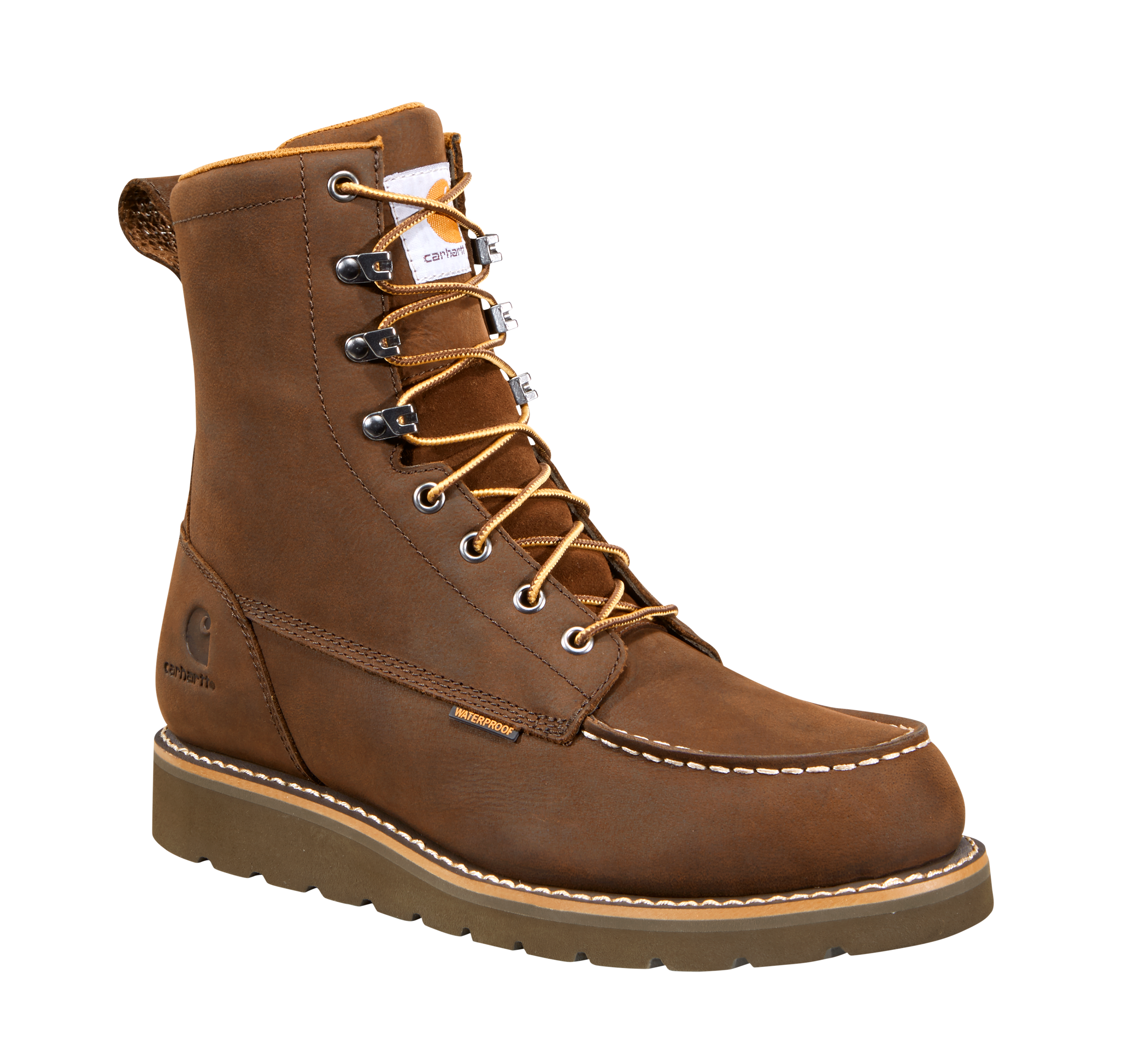 Image of Carhartt Moc Toe Waterproof Wedge Work Boots for Men - Dark Brown - 12M