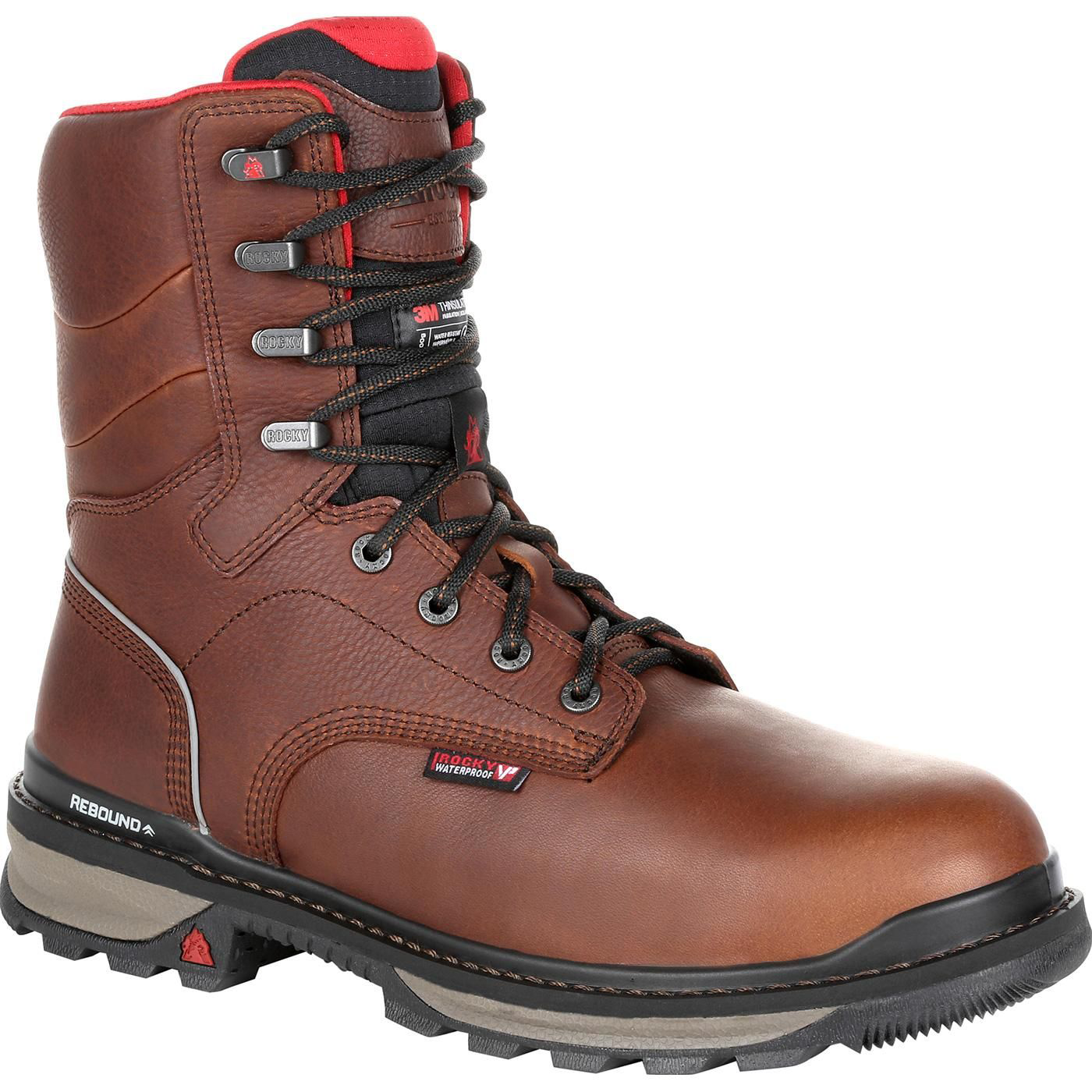 Image of Rocky Rams Horn Composite-Toe Waterproof 800-Gram Insulated Work Boots for Men - Dark Brown