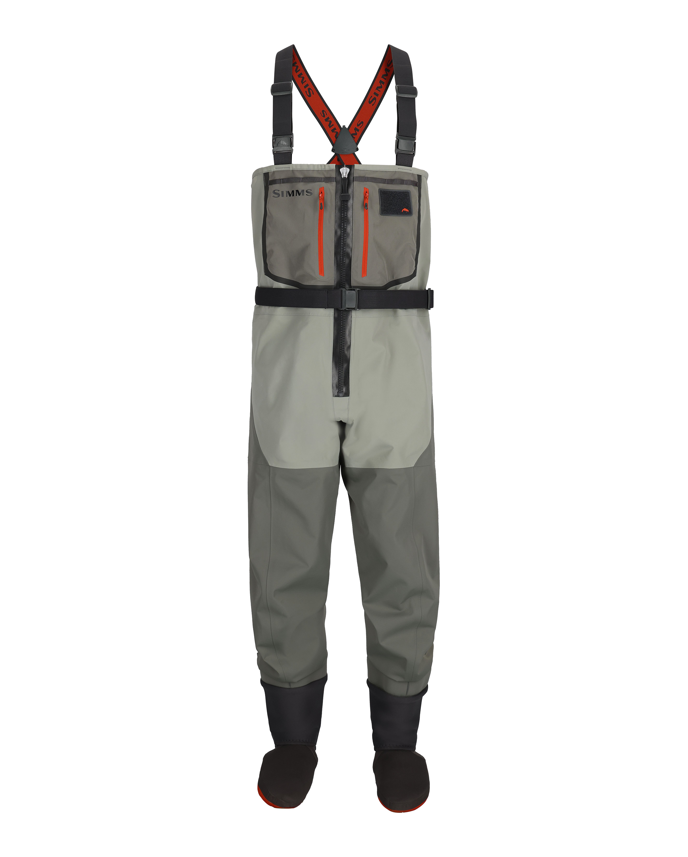 Image of Simms Freestone Z Front Zip Stockingfoot Chest Waders for Men - Smoke - Large Tall (9-11)
