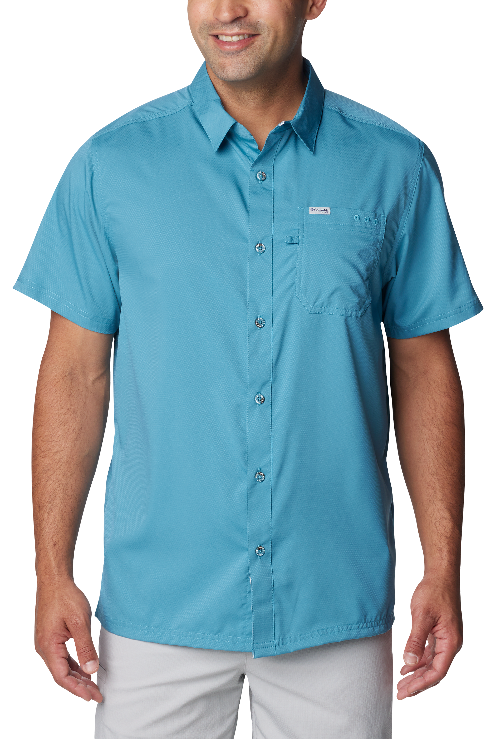 Image of Columbia PFG Slack Tide Camp Short-Sleeve Button-Down Shirt for Men - Canyon Blue - S