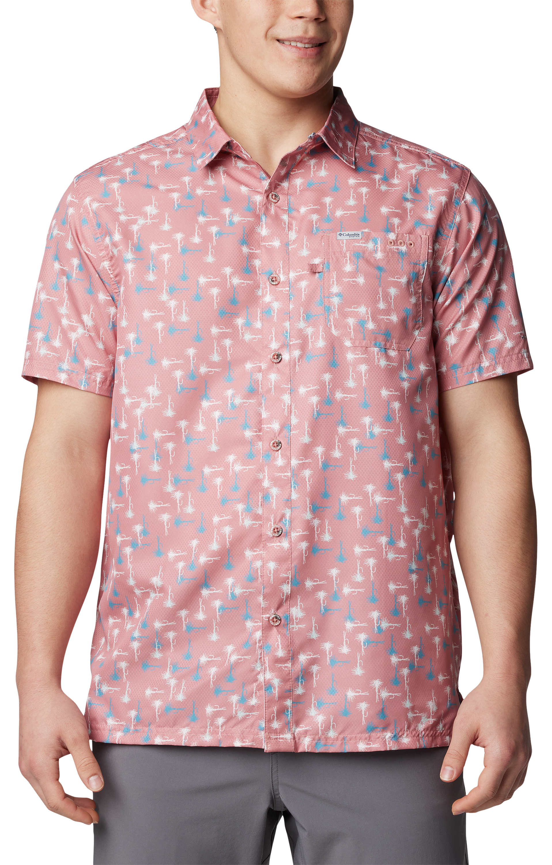 Image of Columbia Super Slack Tide Camp Short-Sleeve Shirt for Men - Sandalwood Pink Flytime - M