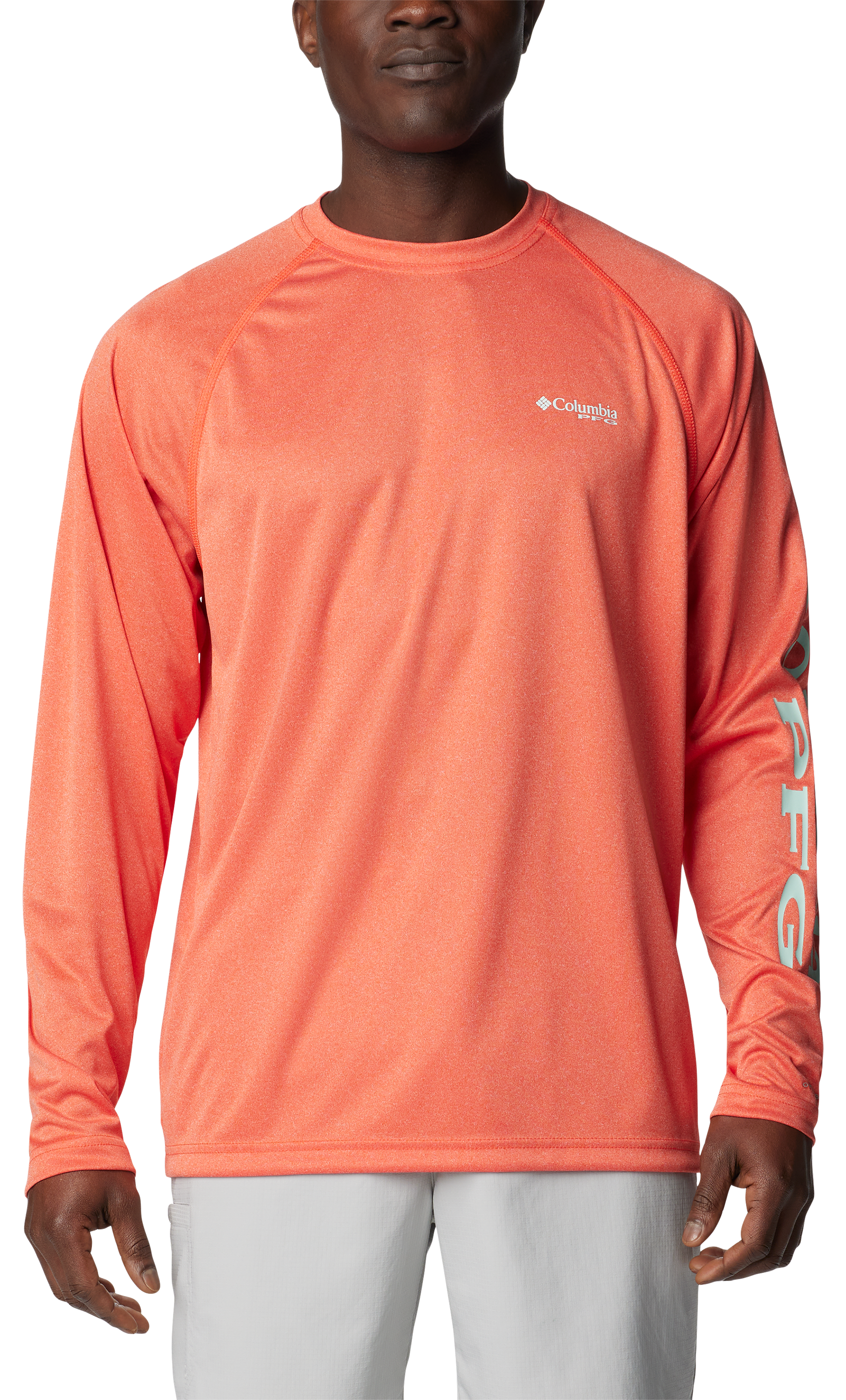 Image of Columbia PFG Terminal Tackle Heather Long-Sleeve Shirt for Men - Bright Poppy Heather/Icy Morn