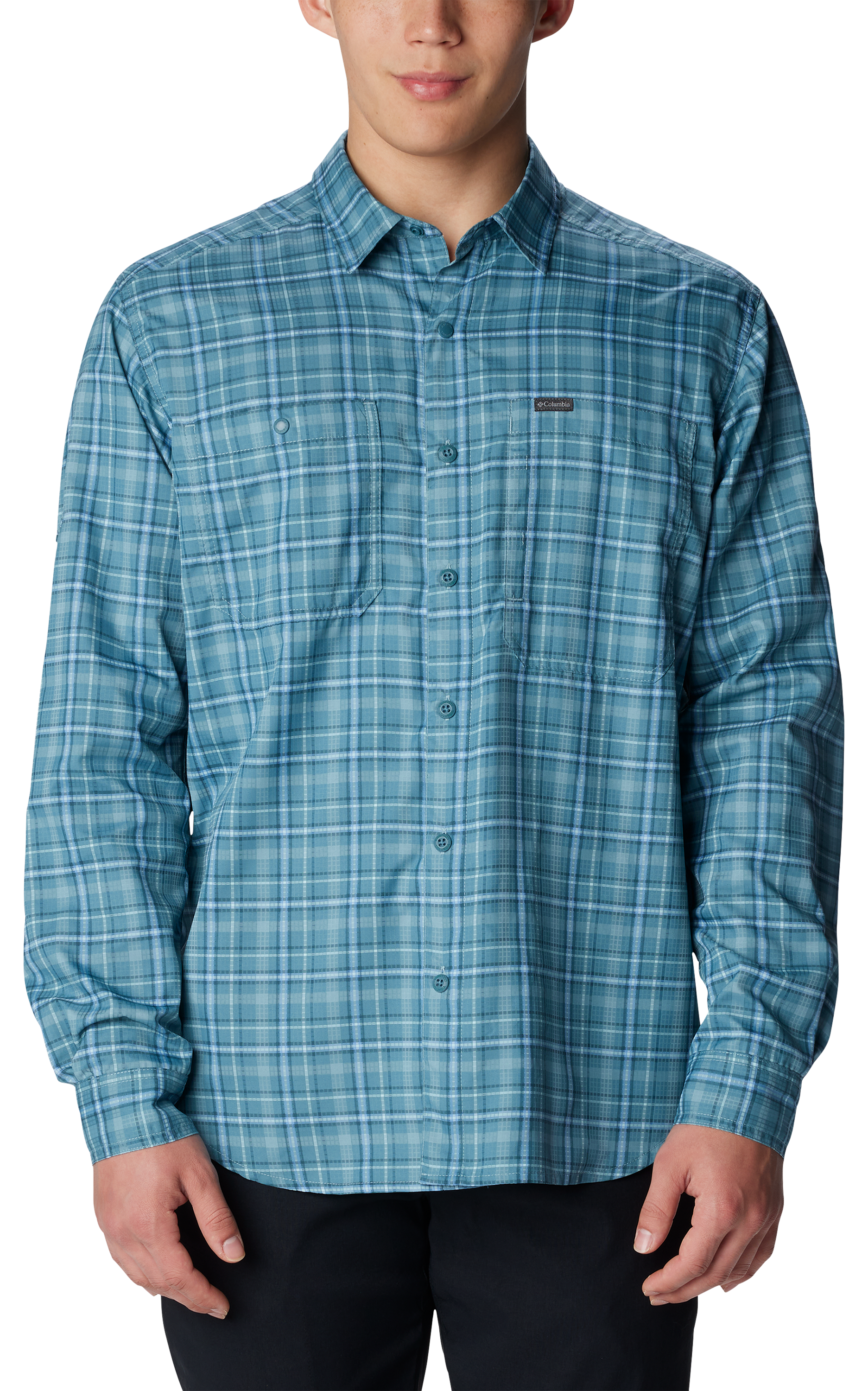 Image of Columbia Silver Ridge Utility Lite Plaid Button-Down Long-Sleeve Shirt for Men - Cloudburst/Multi Plaid - M